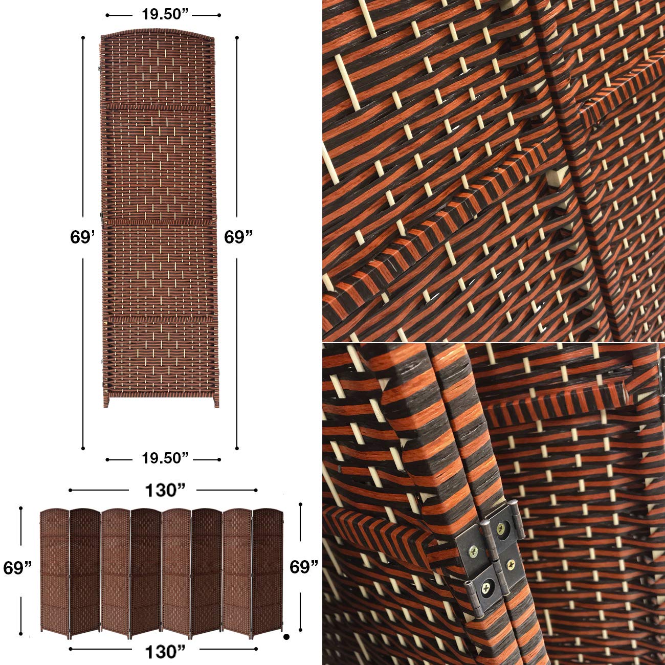 Sorbus 8 Panel Room Divider 6 ft. Tall - Privacy Screen, Extra Wide Double Hinged Panels, Diamond Double-Weaved, Partition Room Dividers and Folding Privacy Screens, Wall Divider for Room Separation - Image 5