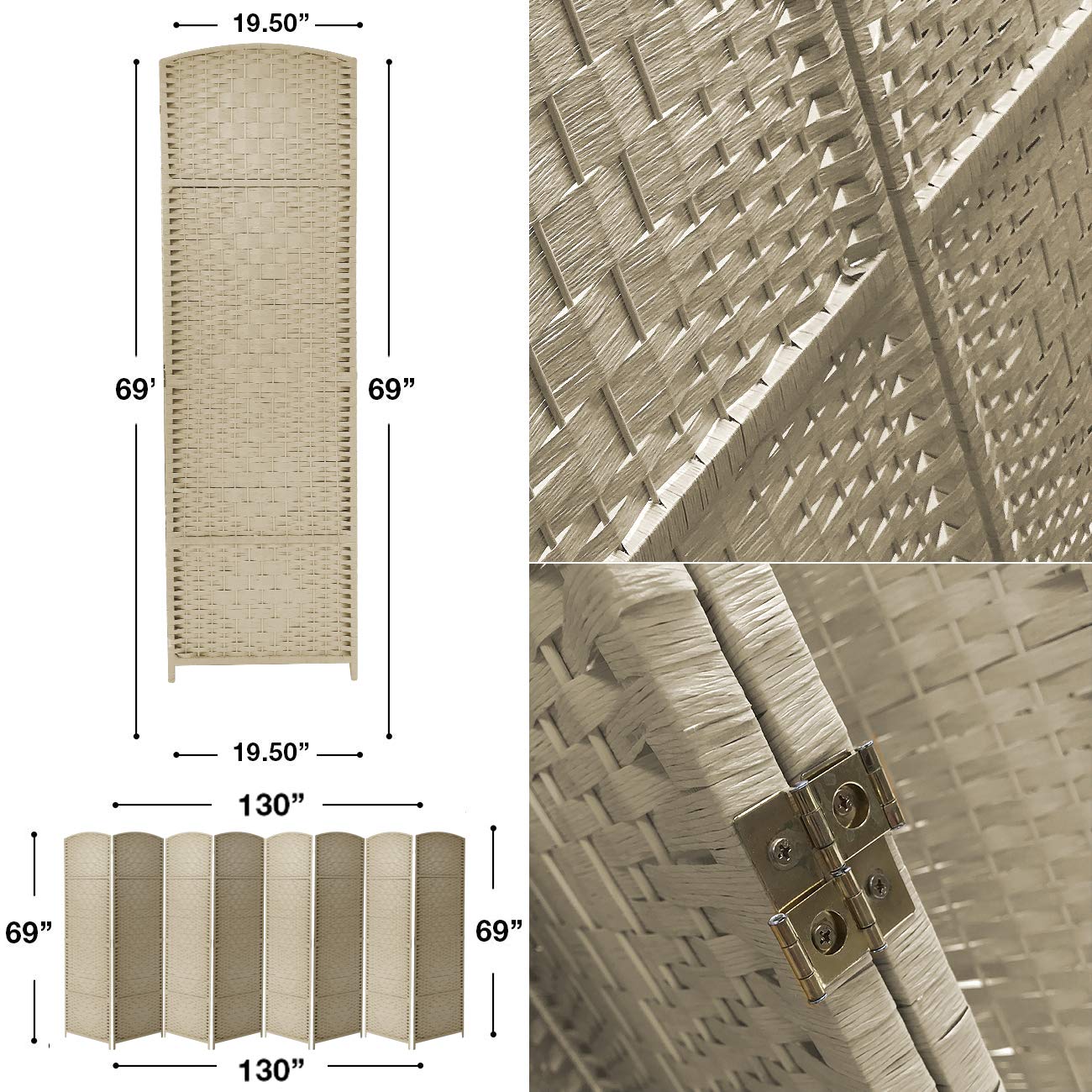 Sorbus 8 Panel Room Divider 6 ft. Tall - Privacy Screen, Extra Wide Double Hinged Panels, Diamond Double-Weaved, Partition Room Dividers and Folding Privacy Screens, Wall Divider for Room Separation - Image 6