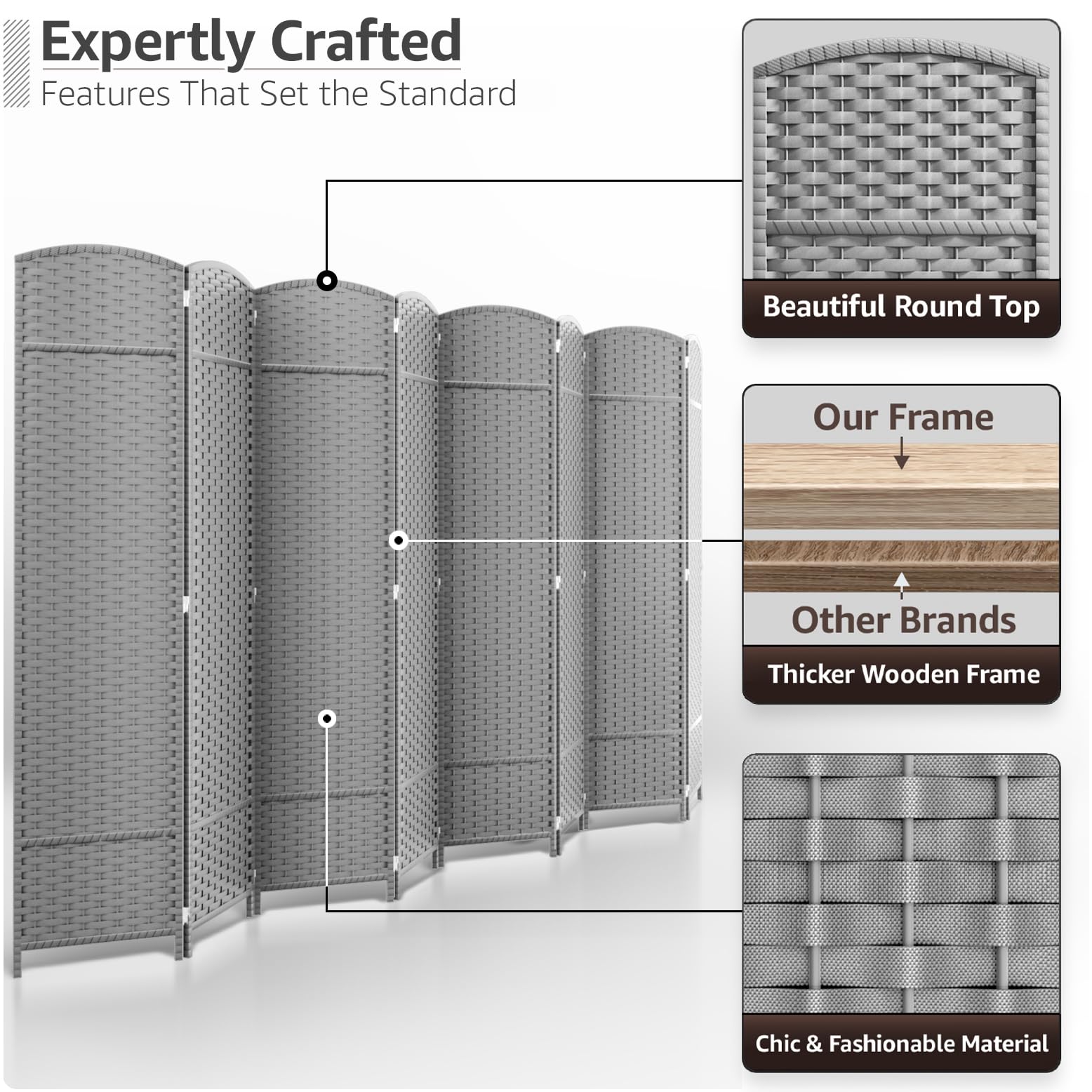Sorbus 8 Panel Room Divider 6 ft. Tall - Privacy Screen, Extra Wide Double Hinged Panels, Mesh Hand-Woven Design, Partition Room Dividers and Folding Privacy Screens, Wall Divider for Room Separation - Image 2