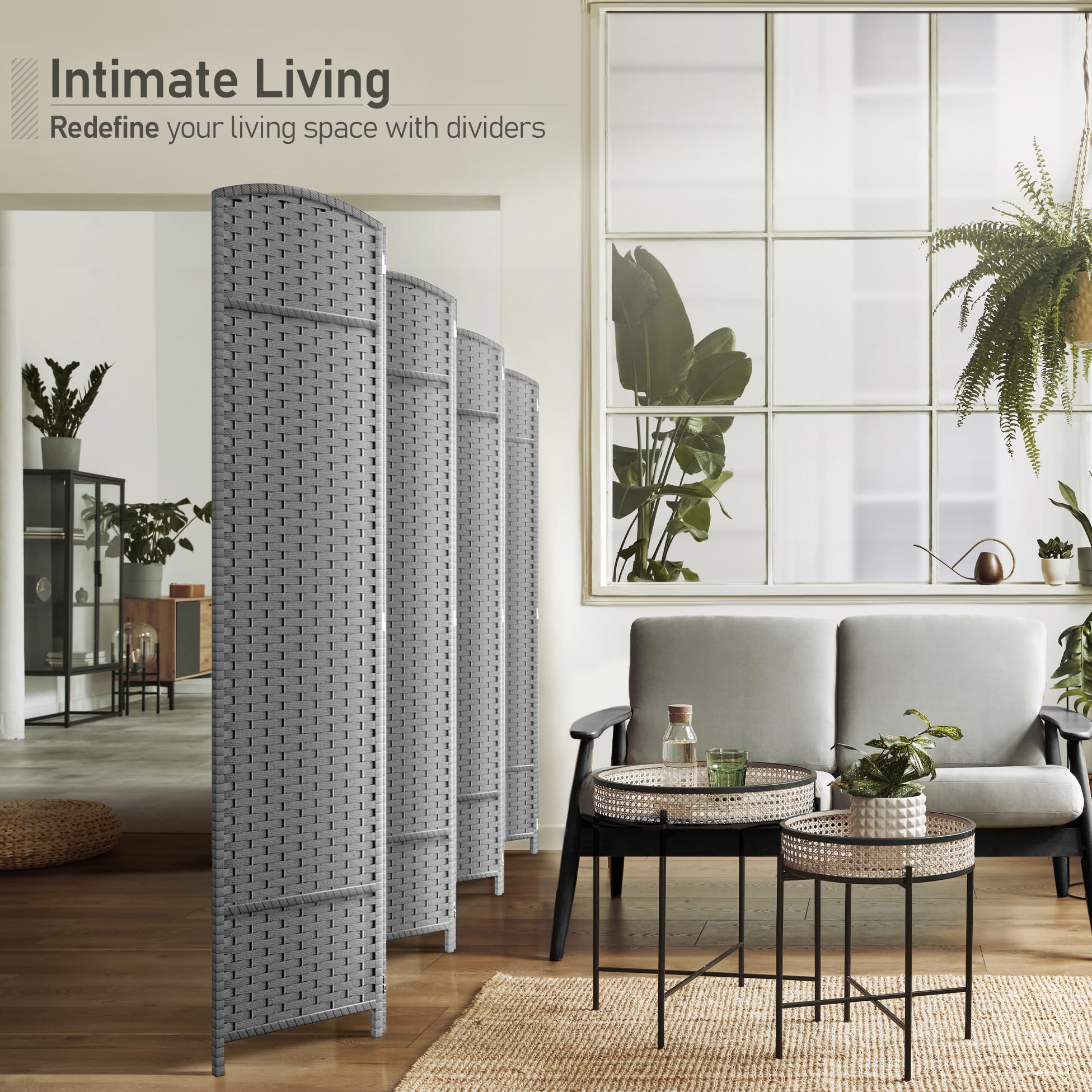 Sorbus 8 Panel Room Divider 6 ft. Tall - Privacy Screen, Extra Wide Double Hinged Panels, Mesh Hand-Woven Design, Partition Room Dividers and Folding Privacy Screens, Wall Divider for Room Separation - Image 3