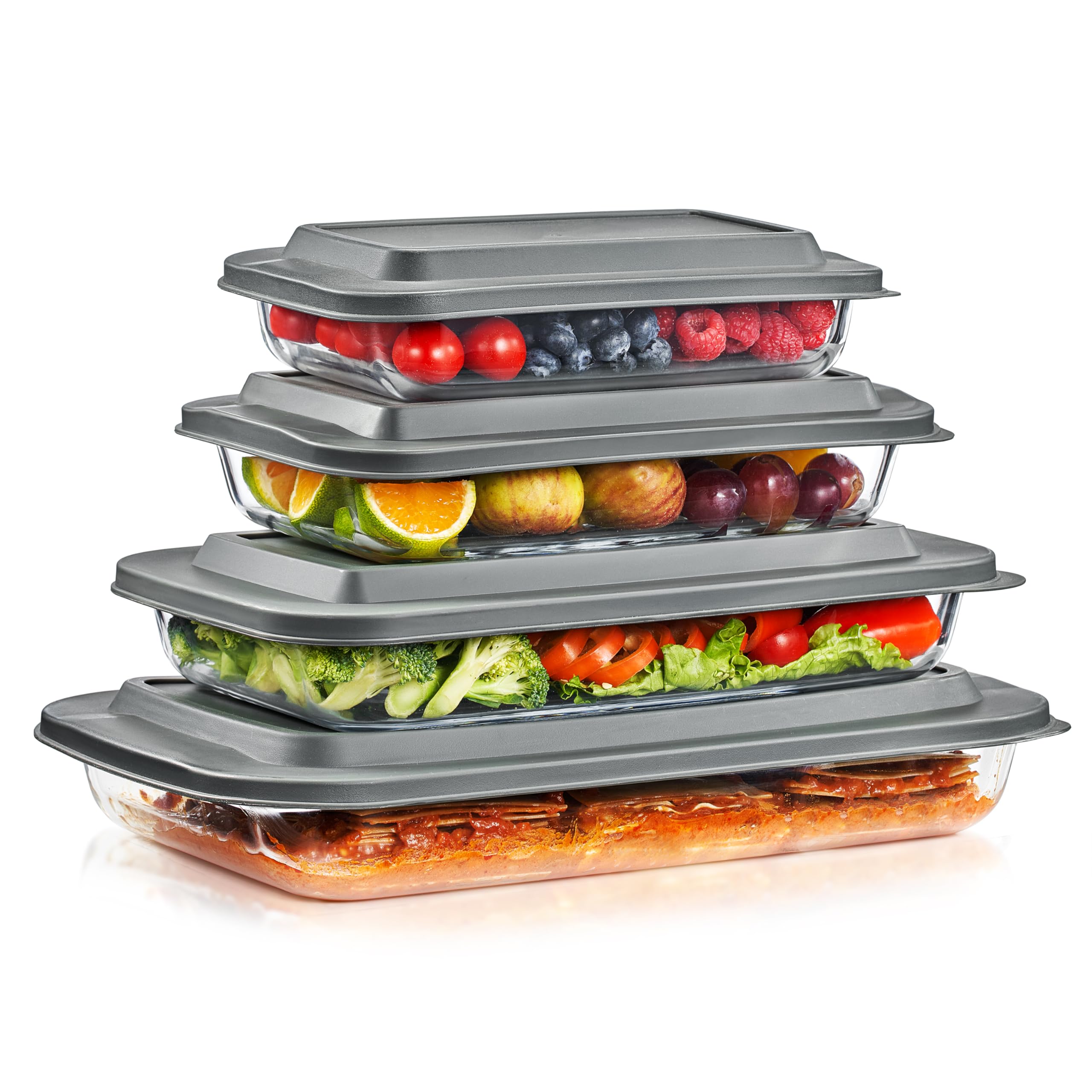 Sorbus 8-Piece Glass Baking Dish Set with Lids – BPA-Free, Airtight, and Safe for Dishwasher, Oven, and Freezer – Includes 4 Sizes for Meal Prep, Portion Control, Lasagna, and Healthy Eating