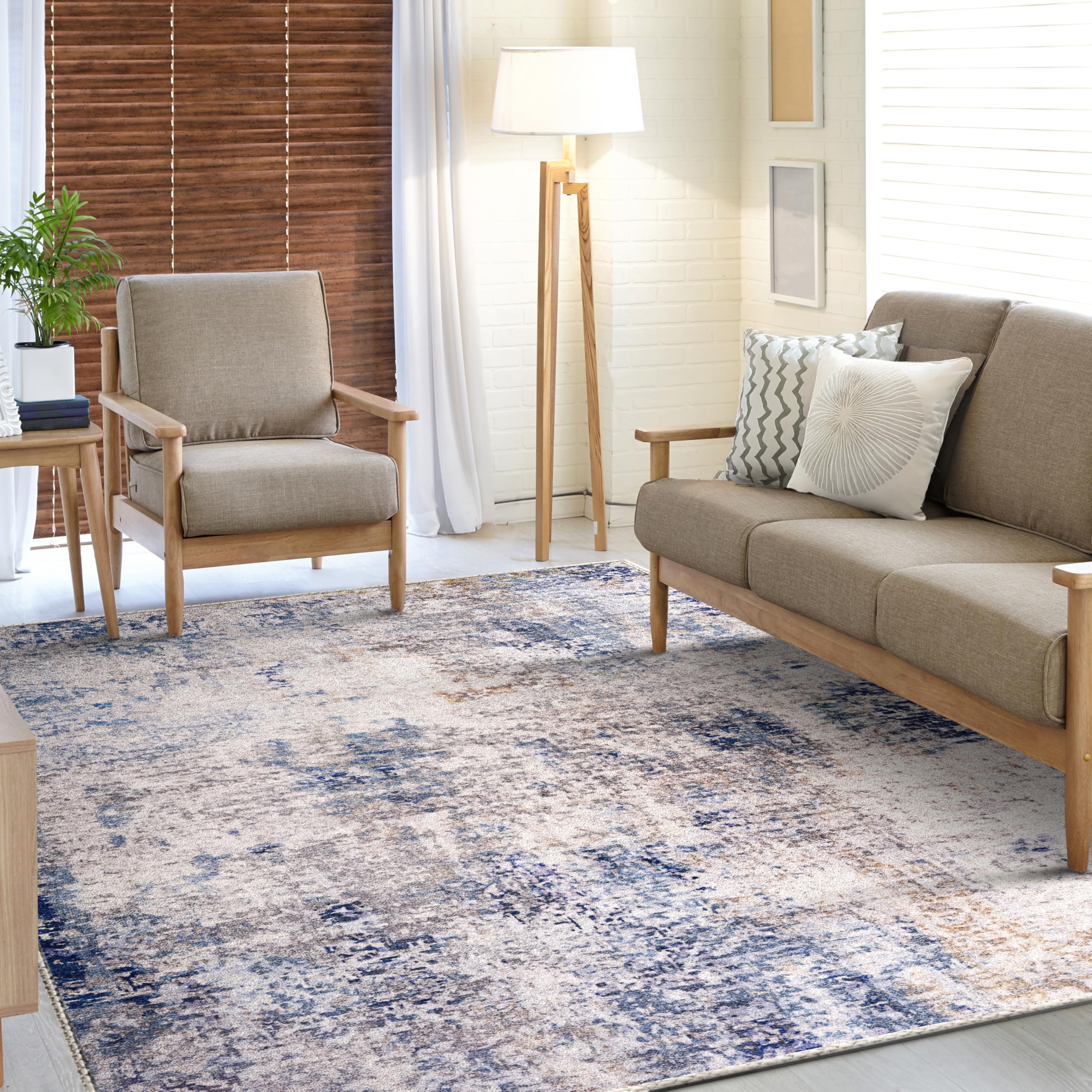 Sorbus 8x10 Area Rug, Machine Washable, Non-Slip, Vintage Rug - Low Pile Non-Shedding Indoor Area Rugs for Living Room, Kitchen, Bedroom Dining Room - Soft Indoor Carpet Throw Rugs with Rubber Backing