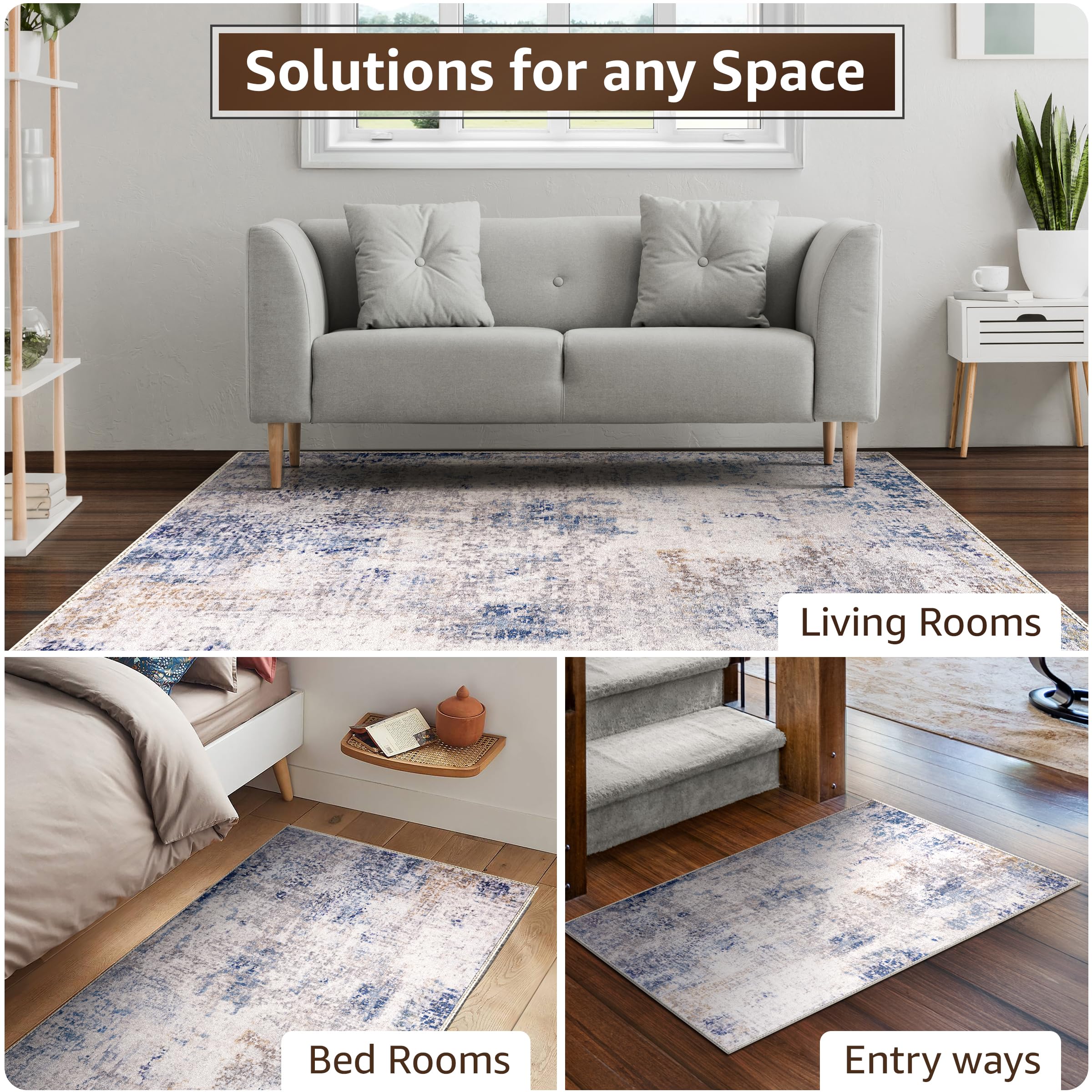 Sorbus 8x10 Area Rug, Machine Washable, Non-Slip, Vintage Rug - Low Pile Non-Shedding Indoor Area Rugs for Living Room, Kitchen, Bedroom Dining Room - Soft Indoor Carpet Throw Rugs with Rubber Backing - Image 2