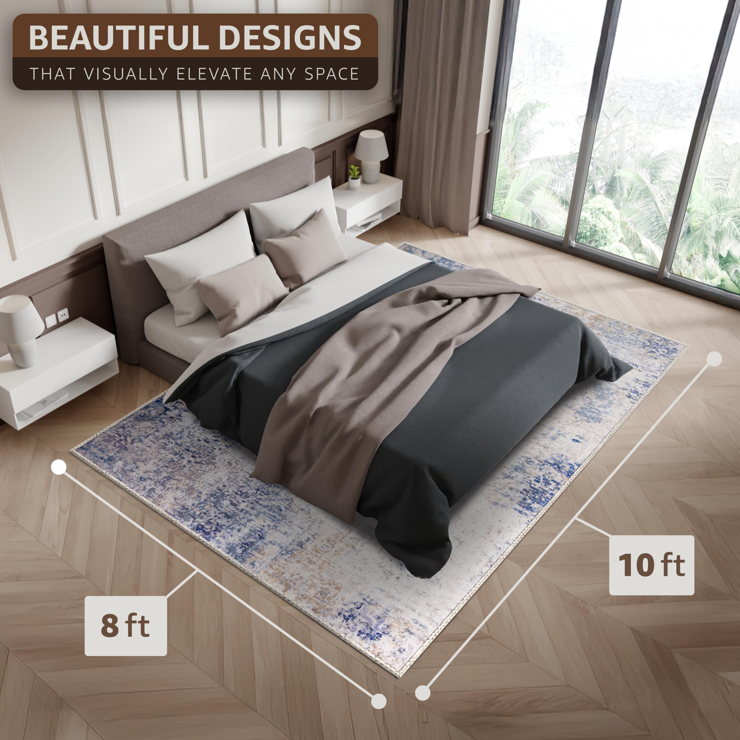 Sorbus 8x10 Area Rug, Machine Washable, Non-Slip, Vintage Rug - Low Pile Non-Shedding Indoor Area Rugs for Living Room, Kitchen, Bedroom Dining Room - Soft Indoor Carpet Throw Rugs with Rubber Backing - Image 3