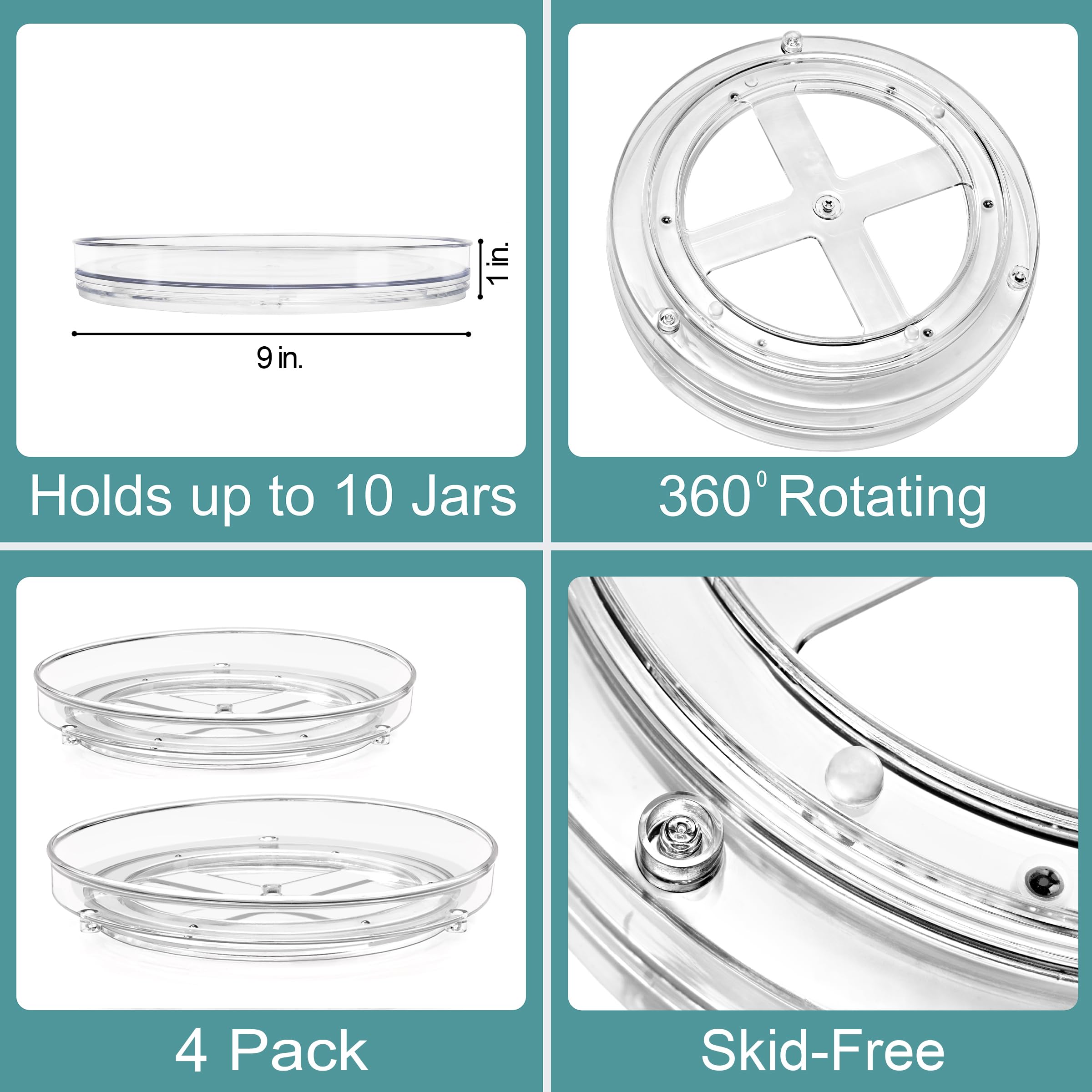 Sorbus 9 Inch Flat Clear Lazy Susan Organizer, Turntable Organizer for Spice Organization for Cabinet, Lazy Susan Turntable for Kitchen, Home, Office, Closet, Laundry Room Organization (4-Pack) - Image 2