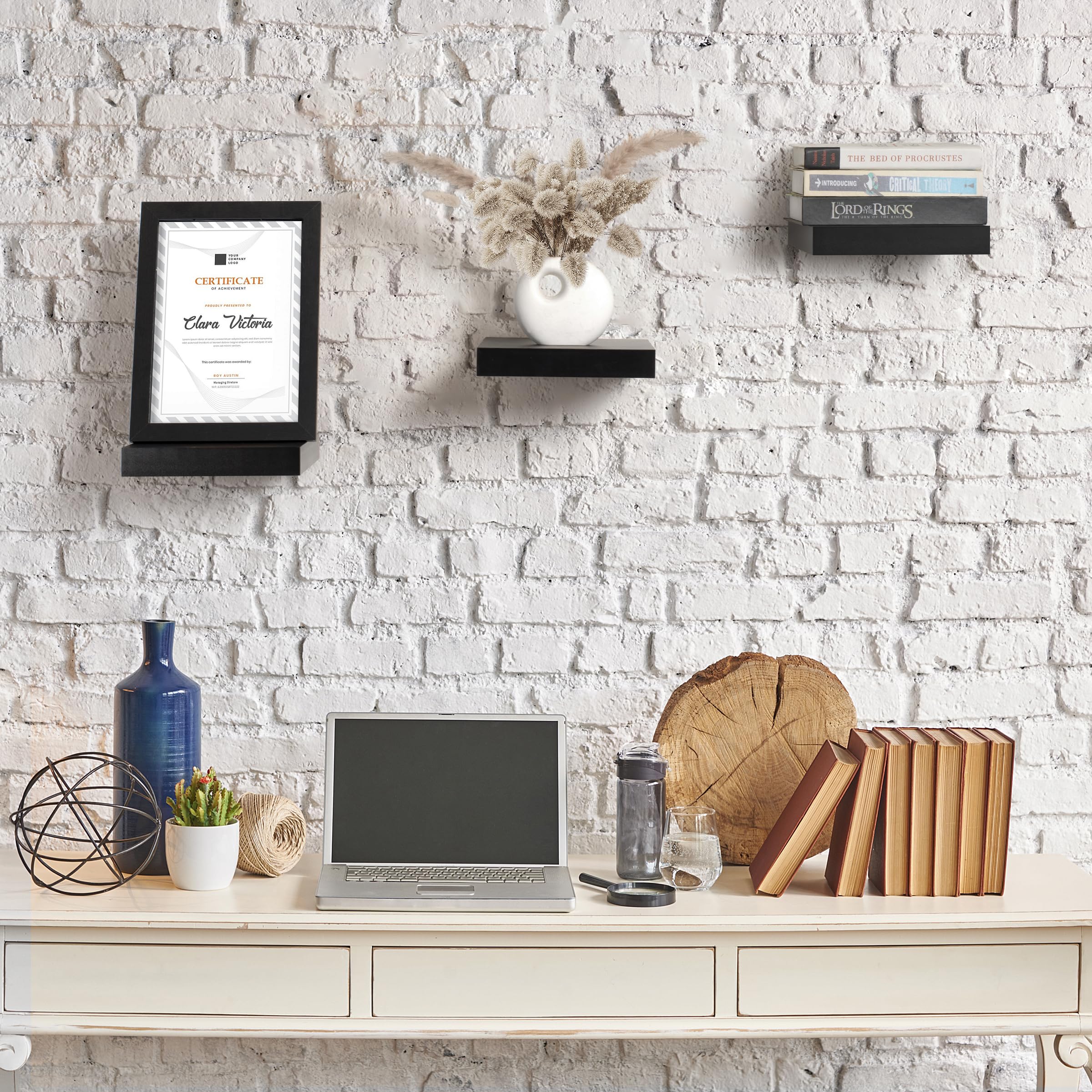 Sorbus 9X9 Inch Floating Shelves for Wall – Square Floating Shelf with Invisible Mounting Bracket for Kitchen, Bedroom, Living Room & Bathroom Decor – Rustic Showcase Wall Shelf (Black, 3 Pack) - Image 6