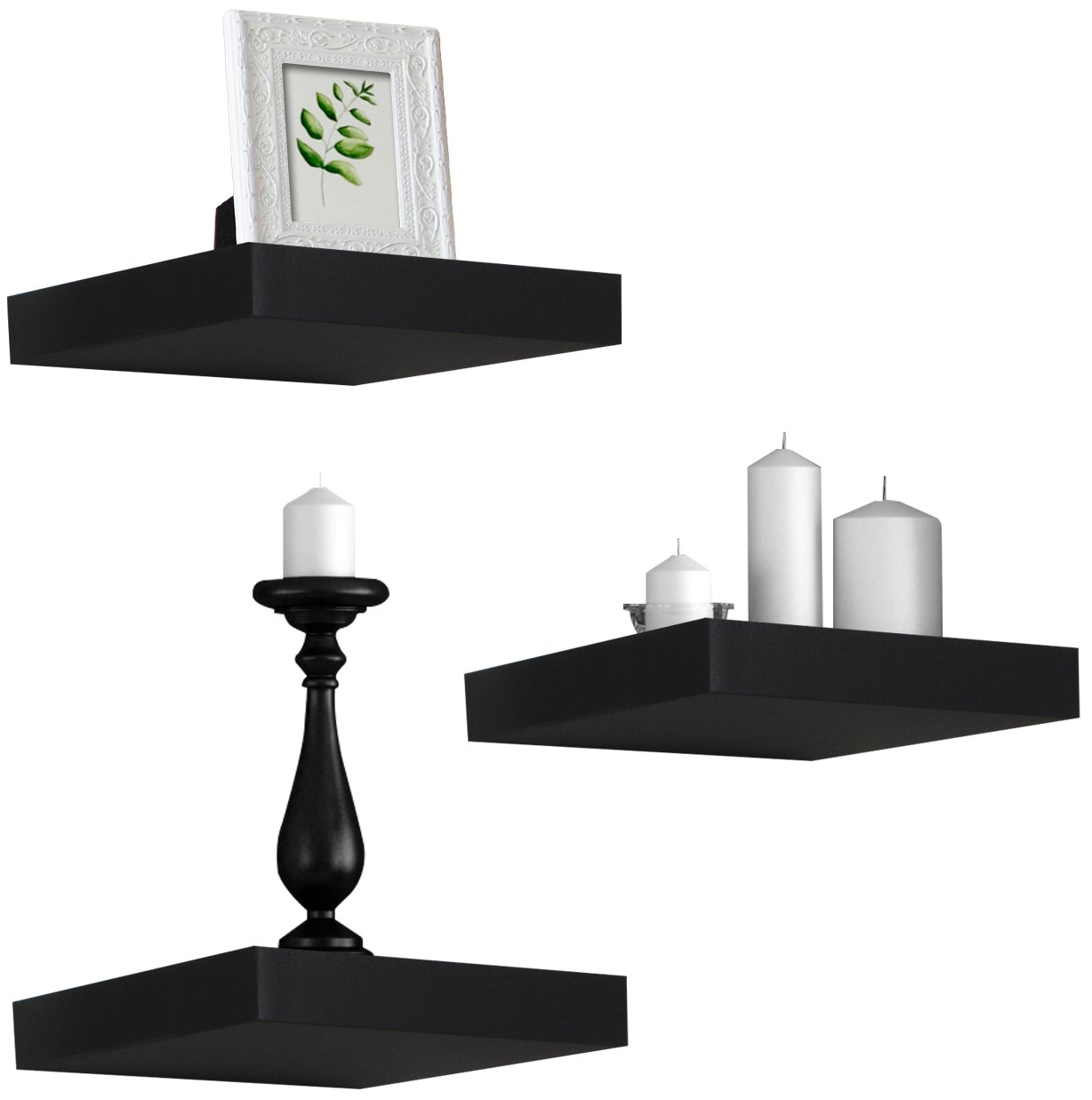Sorbus 9X9 Inch Floating Shelves for Wall – Square Floating Shelf with Invisible Mounting Bracket for Kitchen, Bedroom, Living Room & Bathroom Decor – Rustic Showcase Wall Shelf (Black, 3 Pack) - Image 9