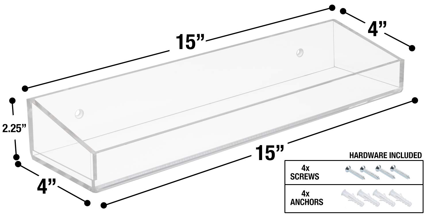 Sorbus Acrylic Bathroom Shelves Floating Display Acrylic Shelves, Clear Shower Caddy Shelf Storage for Bath Vanity, Kitchen, Bookshelf, Spice Rack Wall Mounted, No Drill Adhesive - 2 Pack Transparent - Image 3