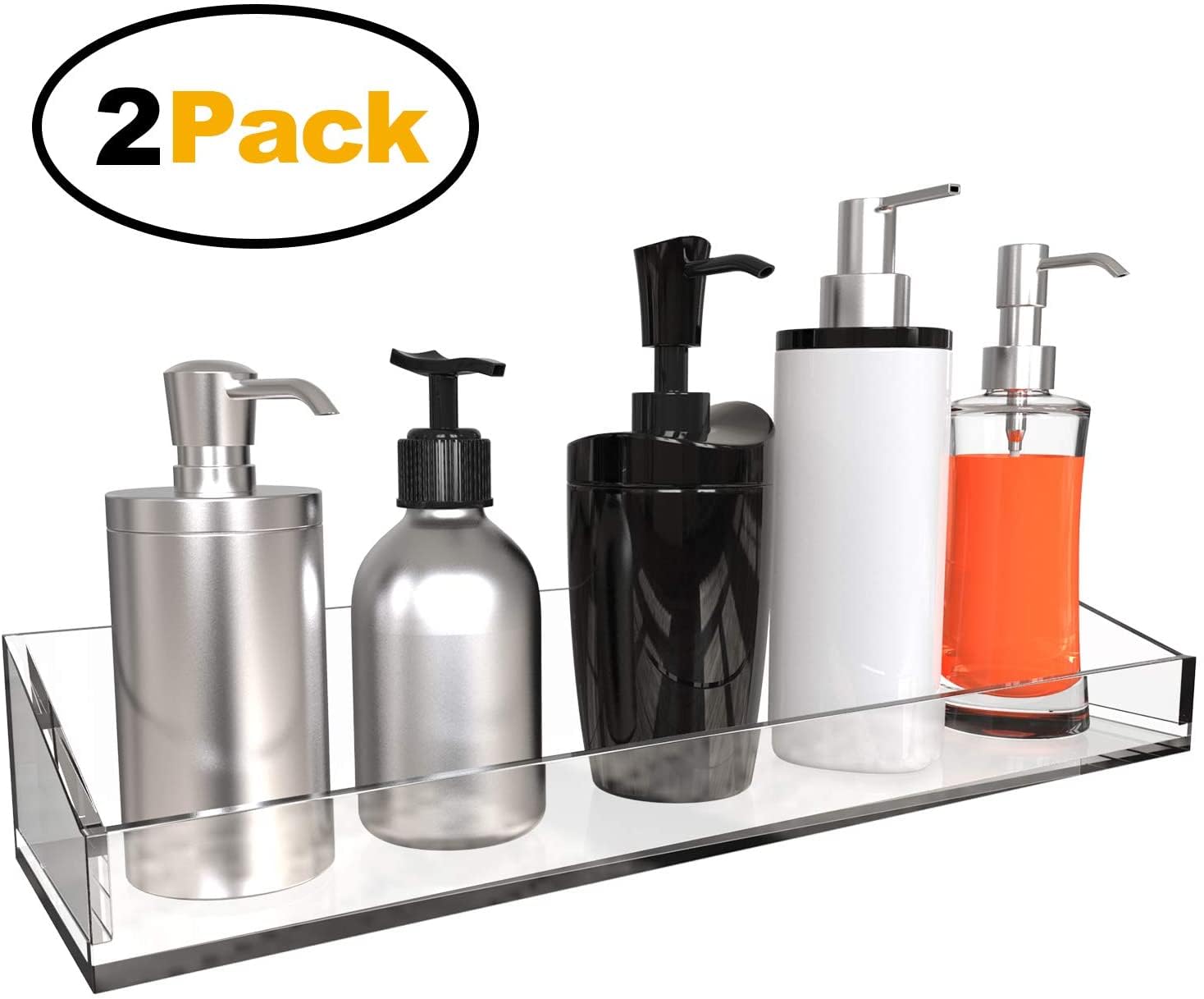 Sorbus Acrylic Bathroom Shelves Floating Display Acrylic Shelves, Clear Shower Caddy Shelf Storage for Bath Vanity, Kitchen, Bookshelf, Spice Rack Wall Mounted, No Drill Adhesive - 2 Pack Transparent - Image 4