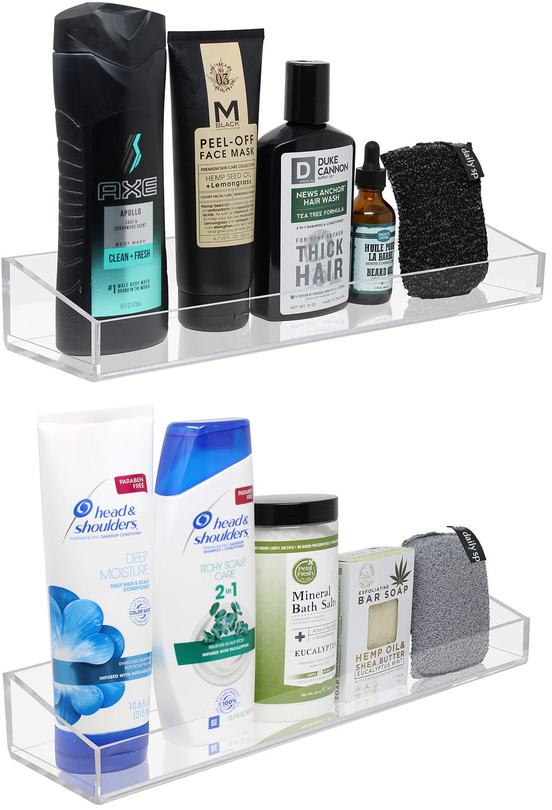 Sorbus Acrylic Bathroom Shelves Floating Display Acrylic Shelves, Clear Shower Caddy Shelf Storage for Bath Vanity, Kitchen, Bookshelf, Spice Rack Wall Mounted, No Drill Adhesive - 2 Pack Transparent - Image 5