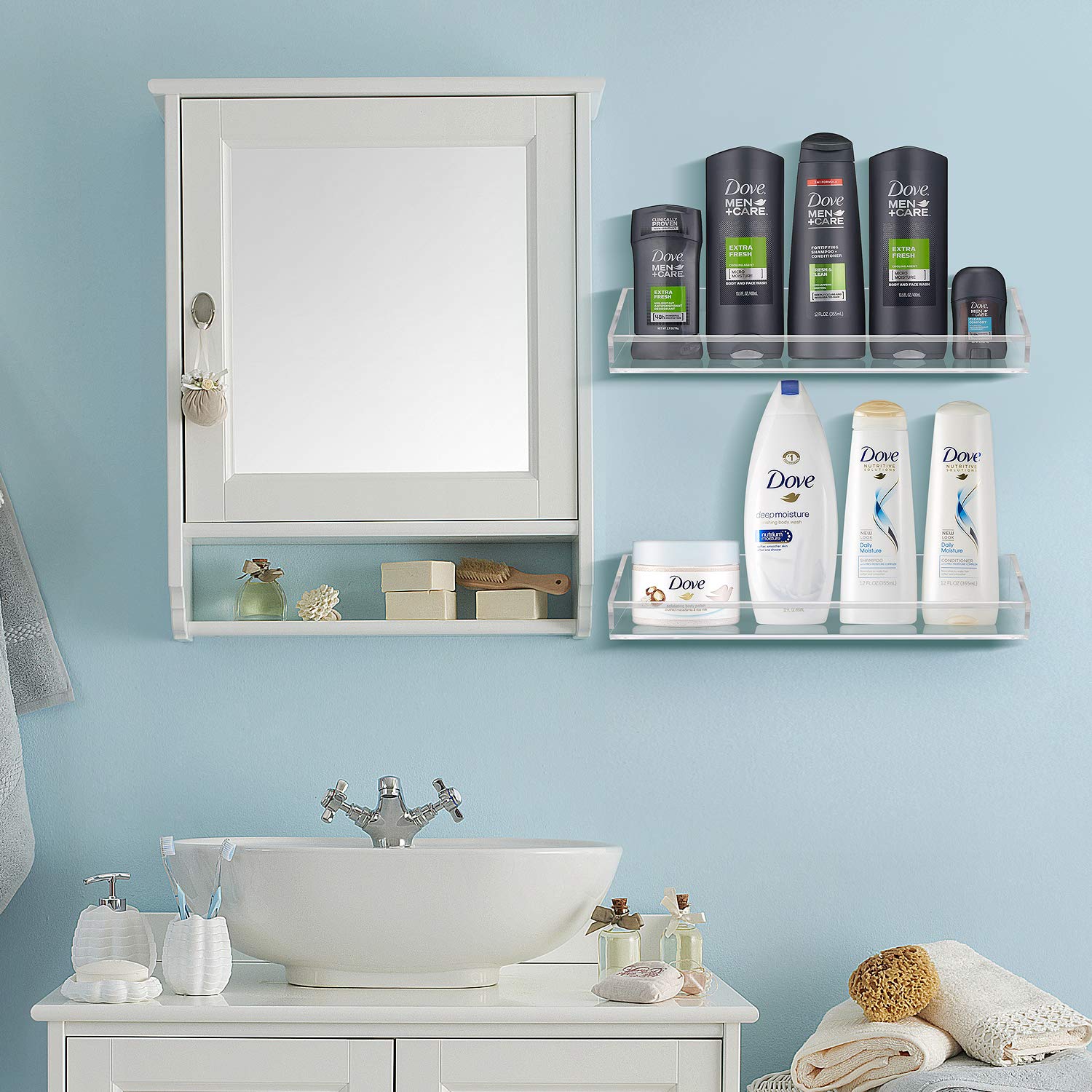 Sorbus Acrylic Bathroom Shelves Floating Display Acrylic Shelves, Clear Shower Caddy Shelf Storage for Bath Vanity, Kitchen, Bookshelf, Spice Rack Wall Mounted, No Drill Adhesive - 2 Pack Transparent - Image 6