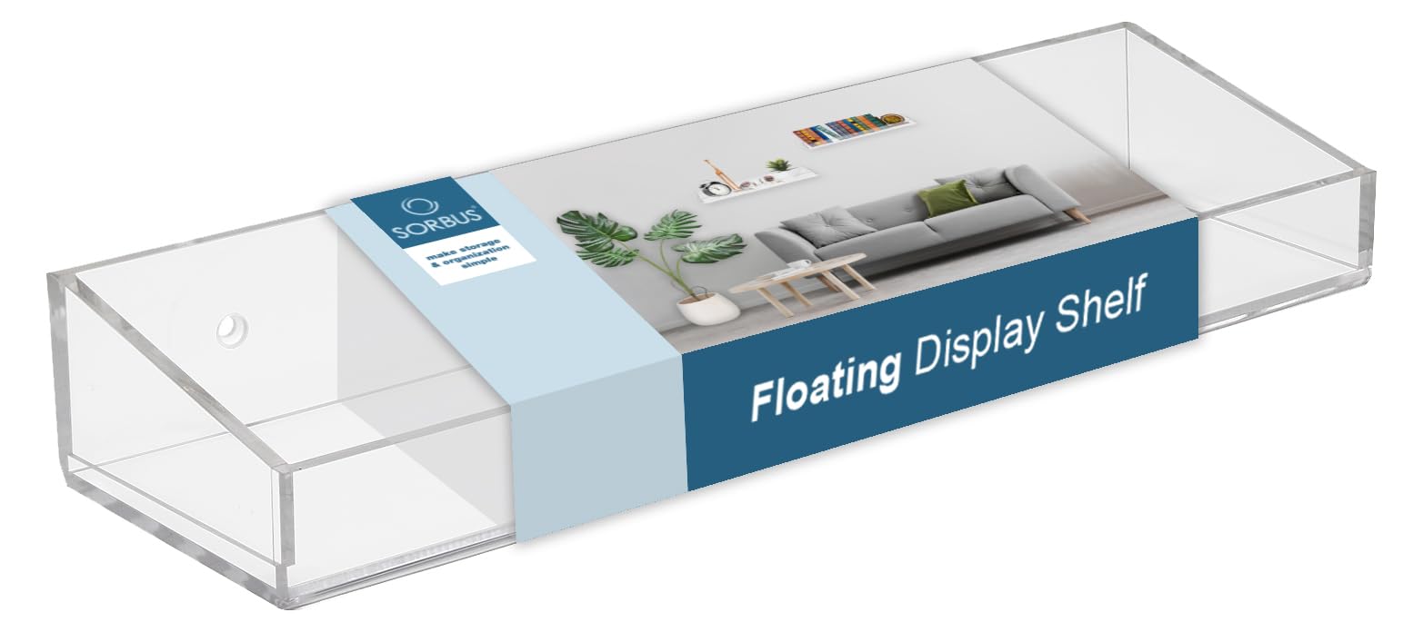 Sorbus Acrylic Bathroom Shelves Floating Display Acrylic Shelves, Clear Shower Caddy Shelf Storage for Bath Vanity, Kitchen, Bookshelf, Spice Rack Wall Mounted, No Drill Adhesive - 2 Pack Transparent - Image 7