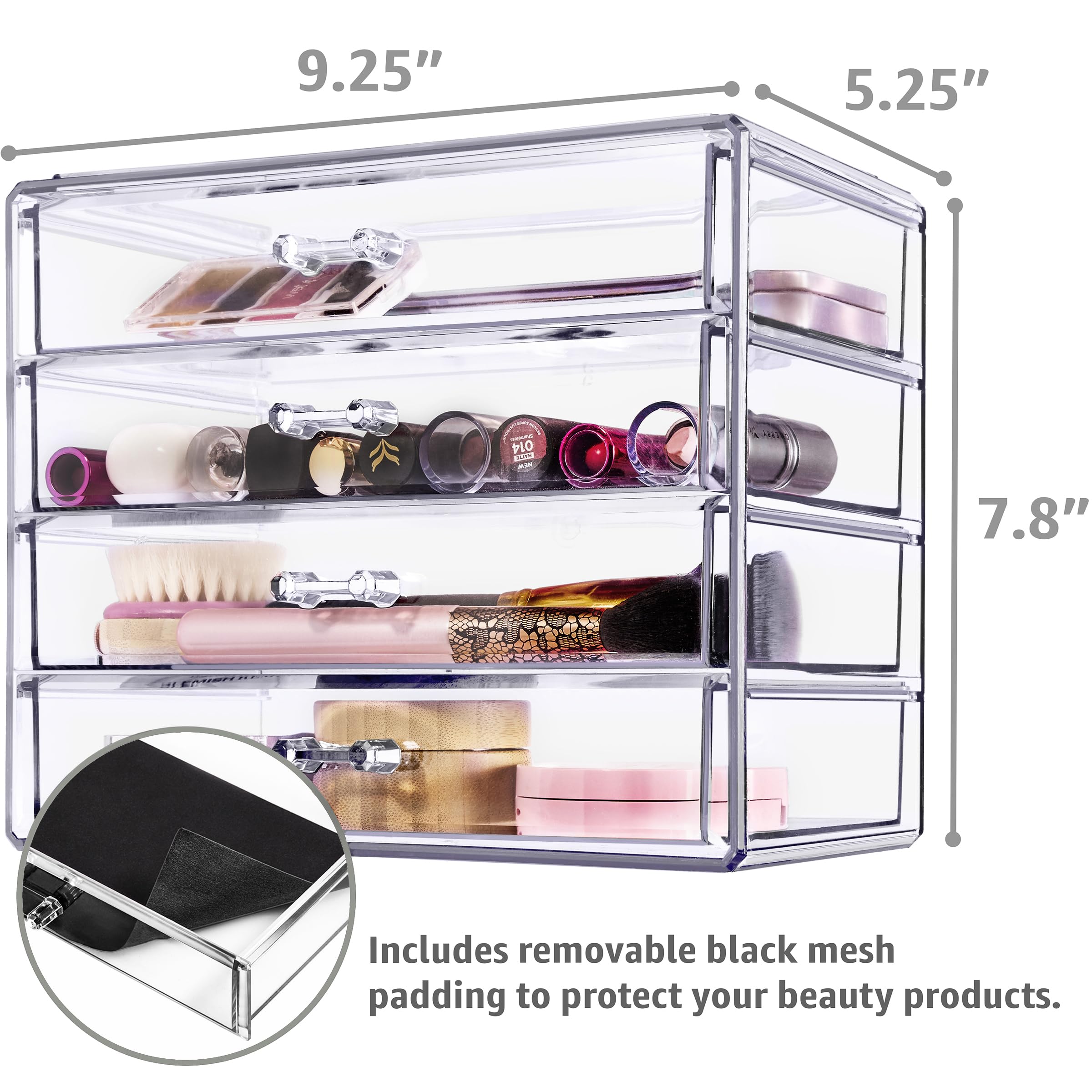 Sorbus Acrylic Makeup Organizer Set, 4-Drawer Vanity & Countertop Cosmetic Storage with Wide Drawers, Clear Makeup Storage for Brushes, Lipsticks, Jewelry – Holiday Gift for Women & Teens - Image 3