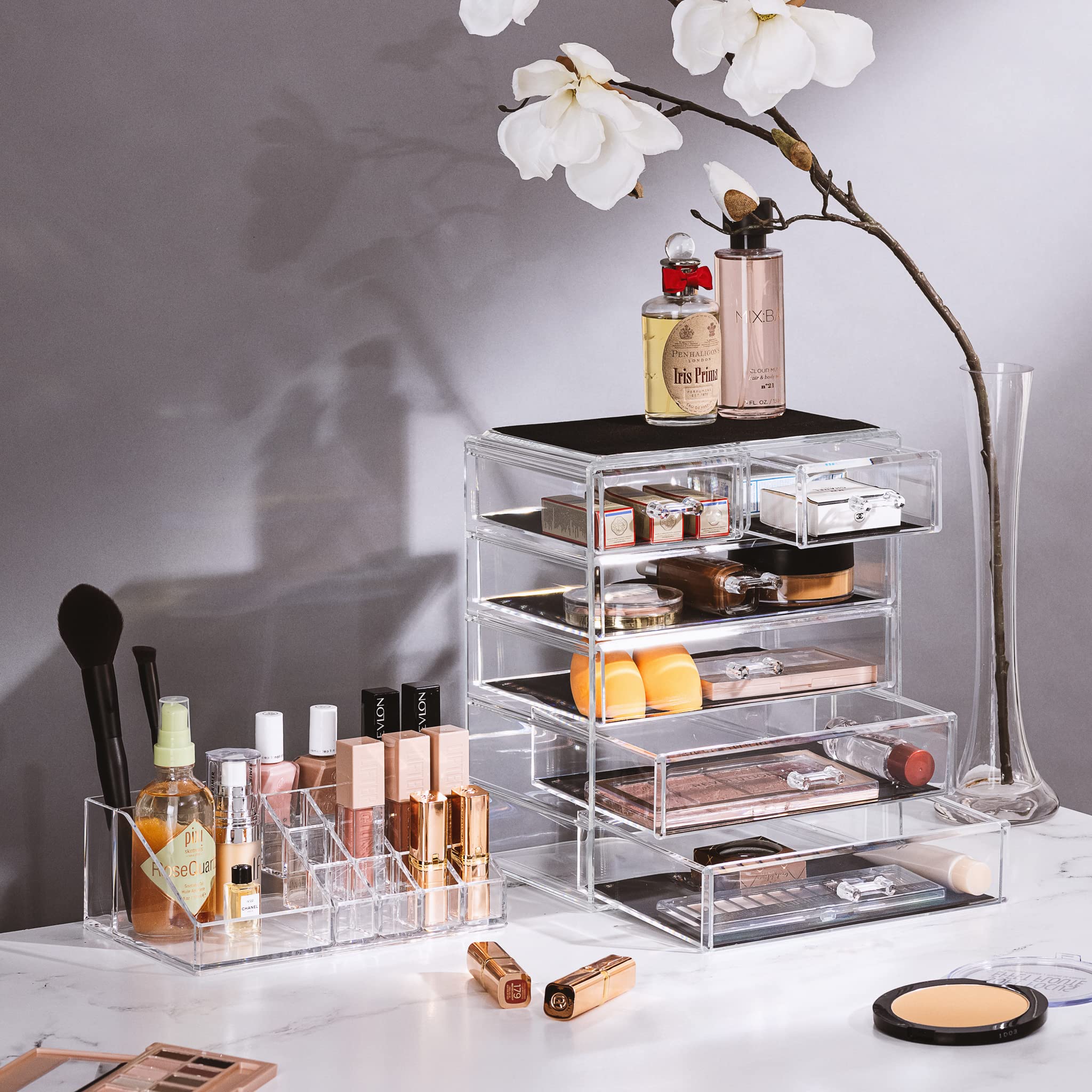 Sorbus Acrylic Makeup Organizer Set, 6-Drawer Vanity & Countertop Cosmetic Storage with Small & Wide Compartments, Clear Makeup Storage for Brushes, Jewelry – Holiday Gift for Women & Teens - Image 3