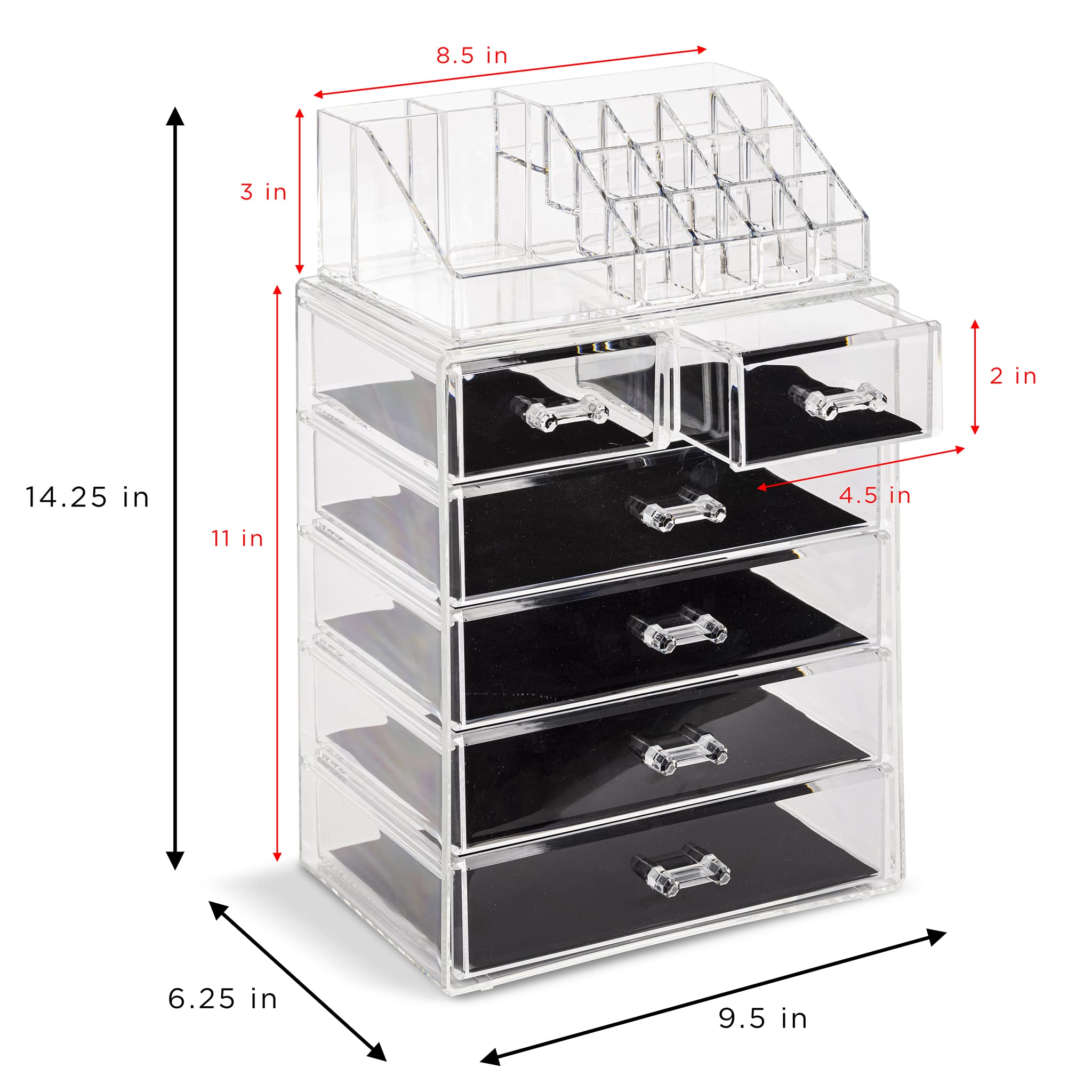 Sorbus Acrylic Makeup Organizer Set, 6-Drawer Vanity & Countertop Cosmetic Storage with Small & Wide Compartments, Clear Makeup Storage for Brushes, Jewelry – Holiday Gift for Women & Teens - Image 4