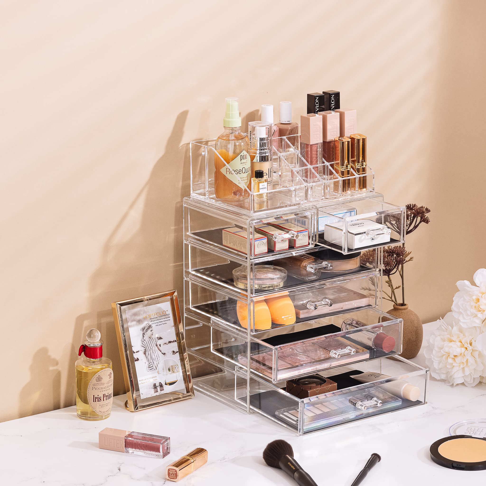 Sorbus Acrylic Makeup Organizer Set, 6-Drawer Vanity & Countertop Cosmetic Storage with Small & Wide Compartments, Clear Makeup Storage for Brushes, Jewelry – Holiday Gift for Women & Teens - Image 5