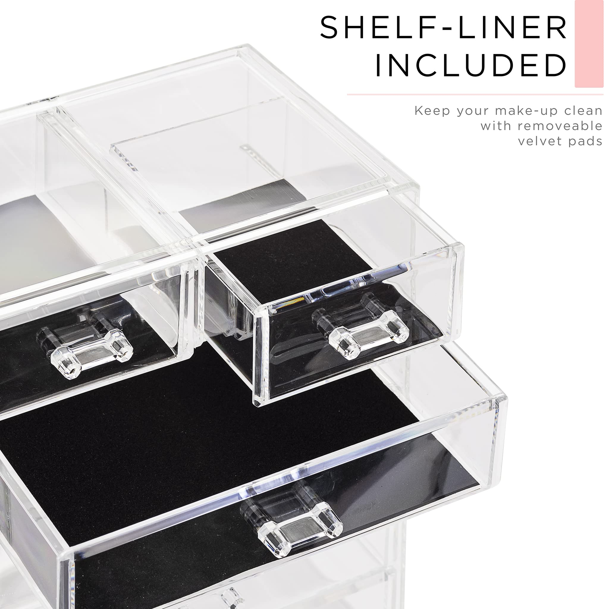 Sorbus Acrylic Makeup Organizer Set, 6-Drawer Vanity & Countertop Cosmetic Storage with Small & Wide Compartments, Clear Makeup Storage for Brushes, Jewelry – Holiday Gift for Women & Teens - Image 6