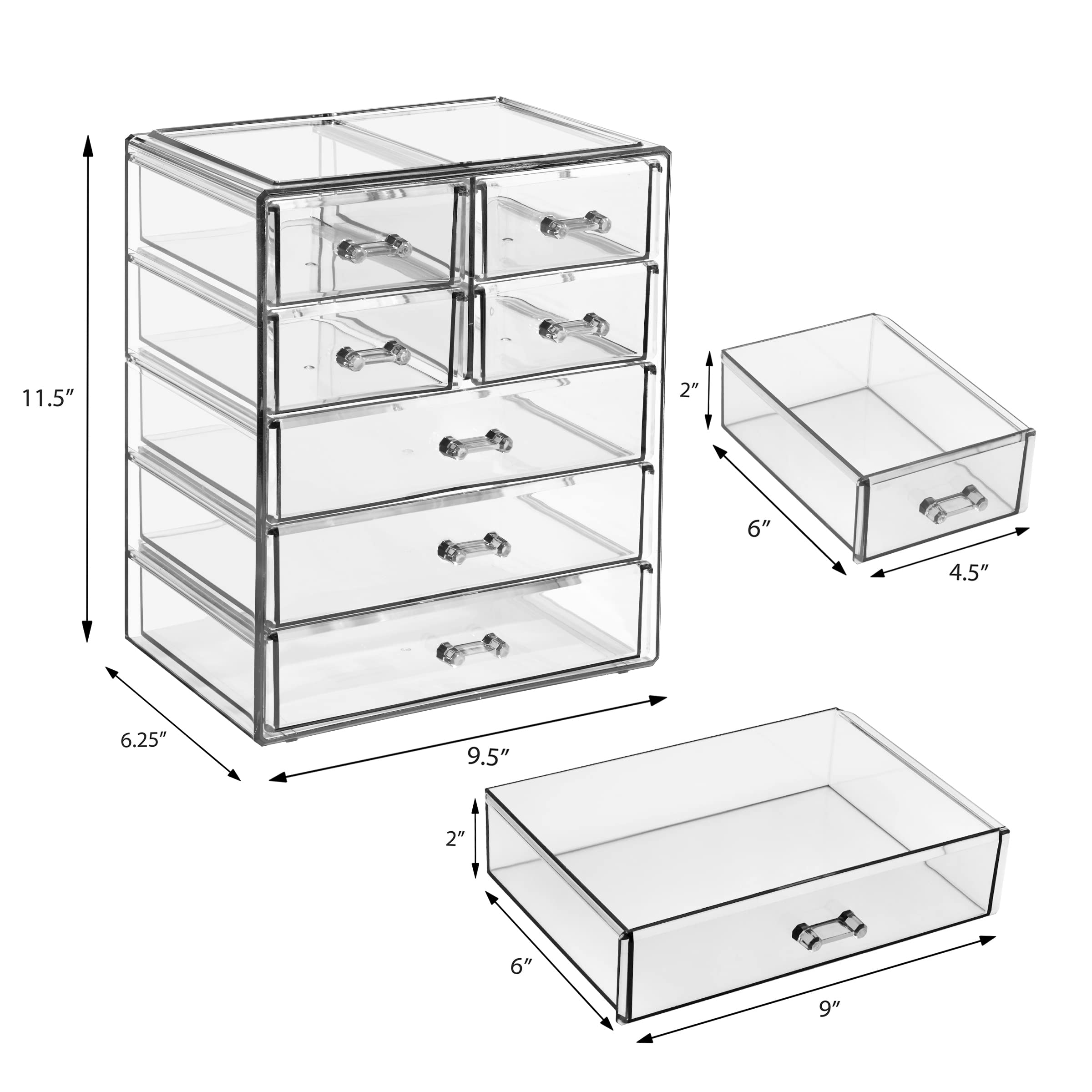 Sorbus Acrylic Makeup Organizer Set, 7-Drawer Vanity & Countertop Cosmetic Storage with Small & Wide Drawers, Clear Makeup Storage for Brushes, Lipsticks, Jewelry – Holiday Gift for Women & Teens - Image 3