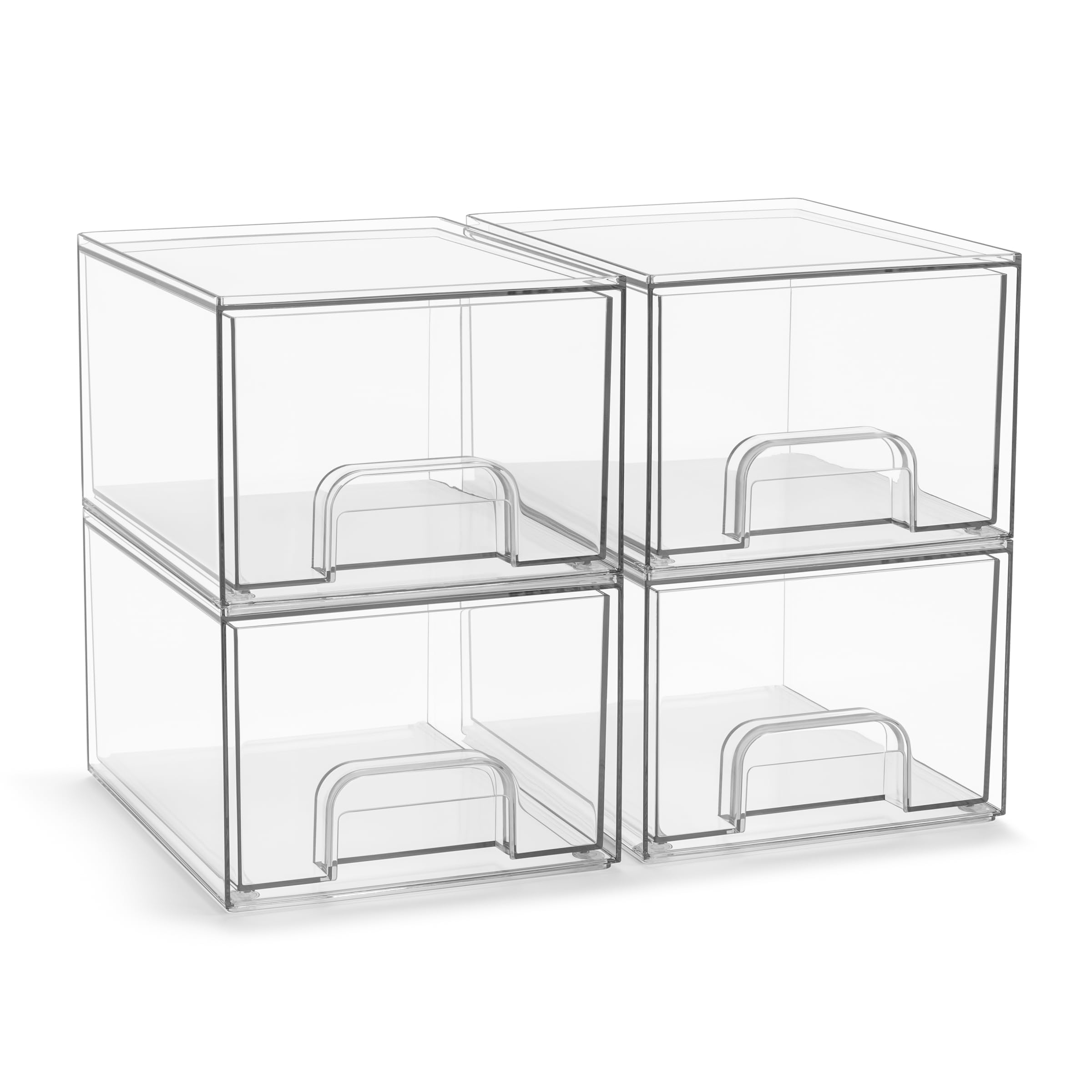 Sorbus Acrylic Storage Containers - 4 Pack, Stackable Storage Bins Set for Bathroom Organization - Clear Acrylic Drawer Organizers - Makeup Case Pull-Out Drawers (4.4’’ Tall)