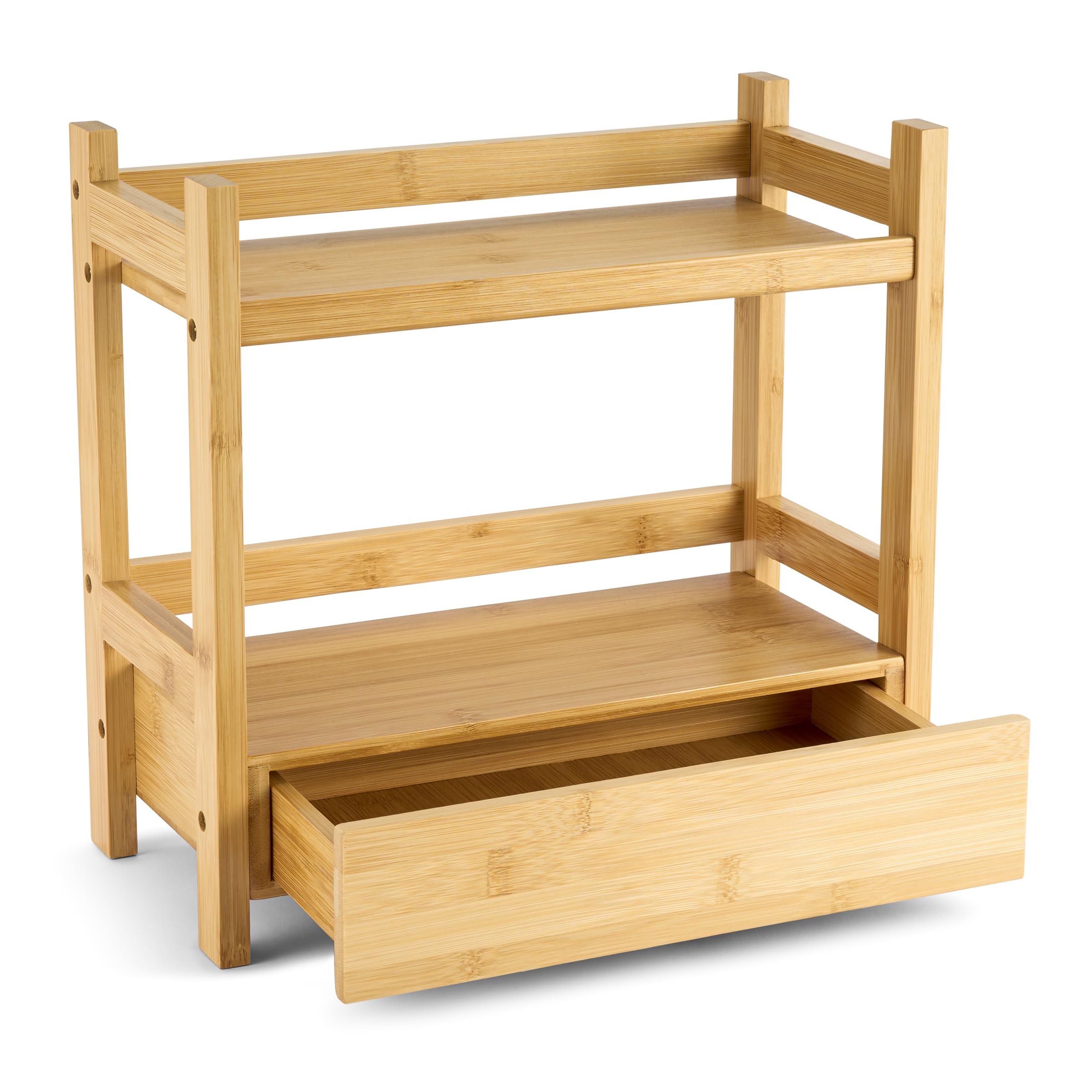 Sorbus Bamboo Bathroom Counter Organizer – 2-Tier Shelf with Hidden Drawer for Vanity, Matcha Station, Bathroom Sink Organizer Countertop, Kitchen & Office Storage (13″ L x 6.5″ W x 12.6″ H)
