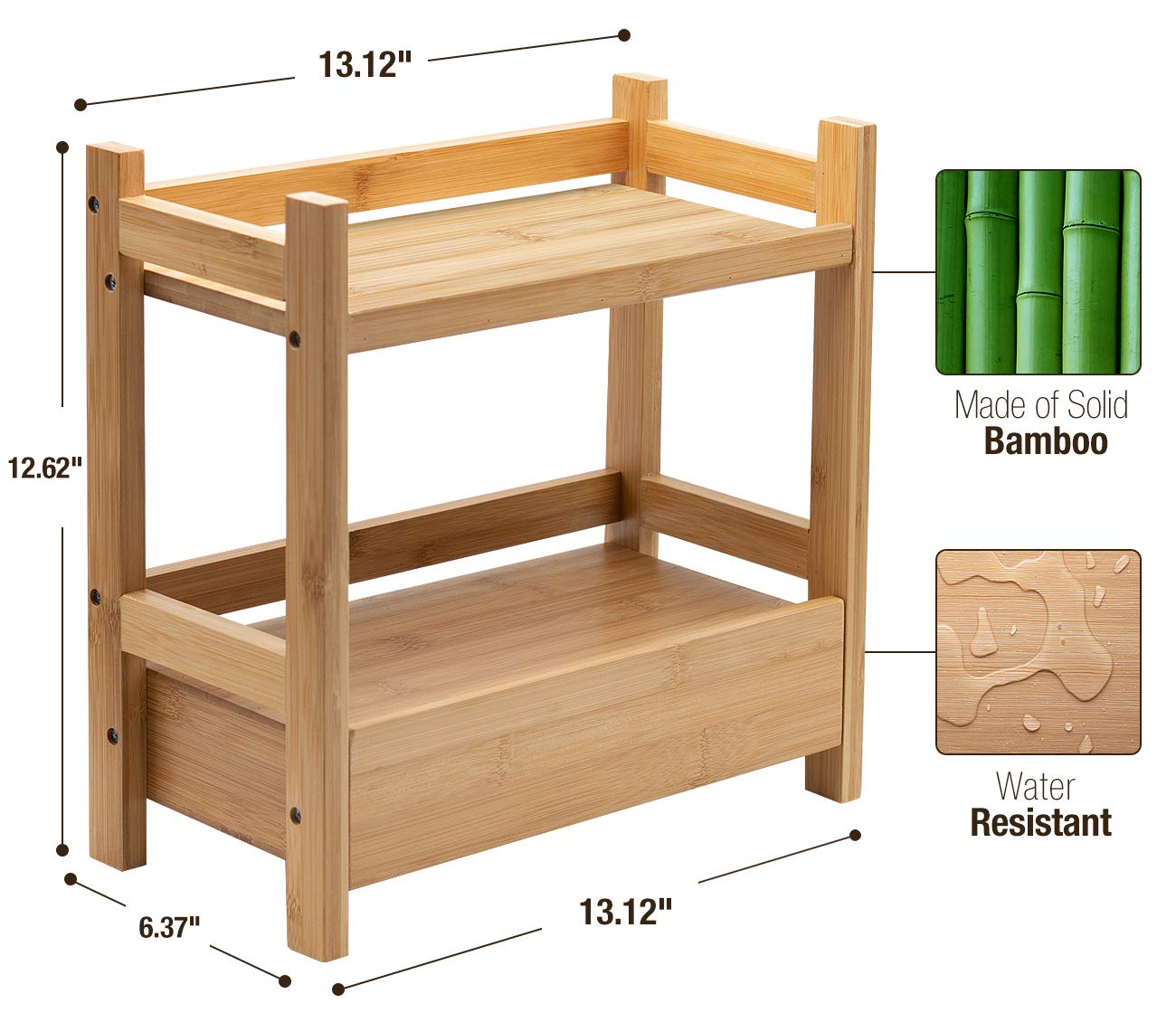 Sorbus Bamboo Bathroom Counter Organizer – 2-Tier Shelf with Hidden Drawer for Vanity, Matcha Station, Bathroom Sink Organizer Countertop, Kitchen & Office Storage (13″ L x 6.5″ W x 12.6″ H) - Image 3