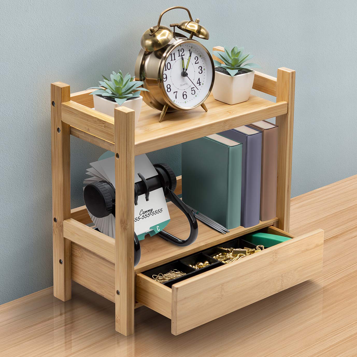 Sorbus Bamboo Bathroom Counter Organizer – 2-Tier Shelf with Hidden Drawer for Vanity, Matcha Station, Bathroom Sink Organizer Countertop, Kitchen & Office Storage (13″ L x 6.5″ W x 12.6″ H) - Image 6