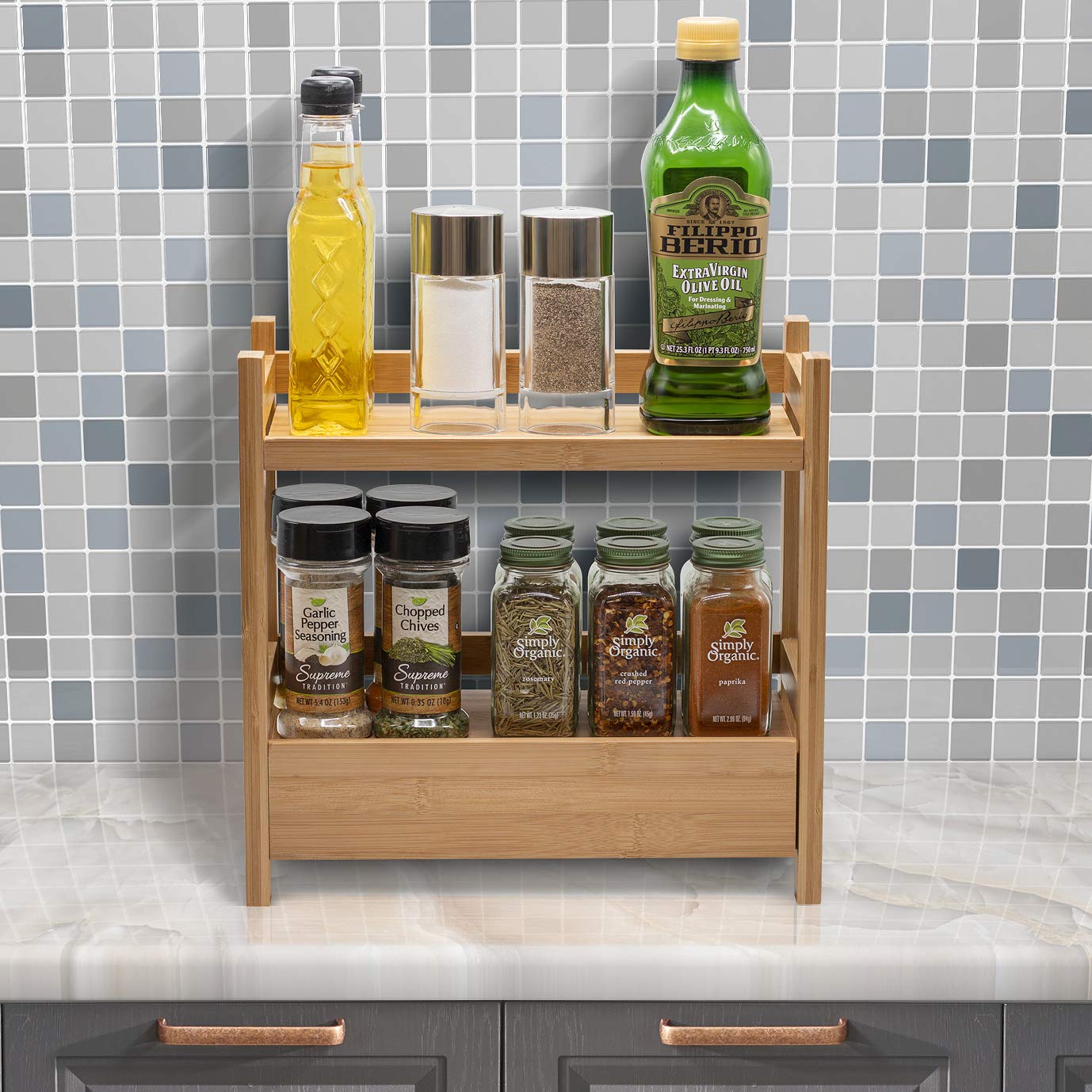 Sorbus Bamboo Bathroom Counter Organizer – 2-Tier Shelf with Hidden Drawer for Vanity, Matcha Station, Bathroom Sink Organizer Countertop, Kitchen & Office Storage (13″ L x 6.5″ W x 12.6″ H) - Image 9