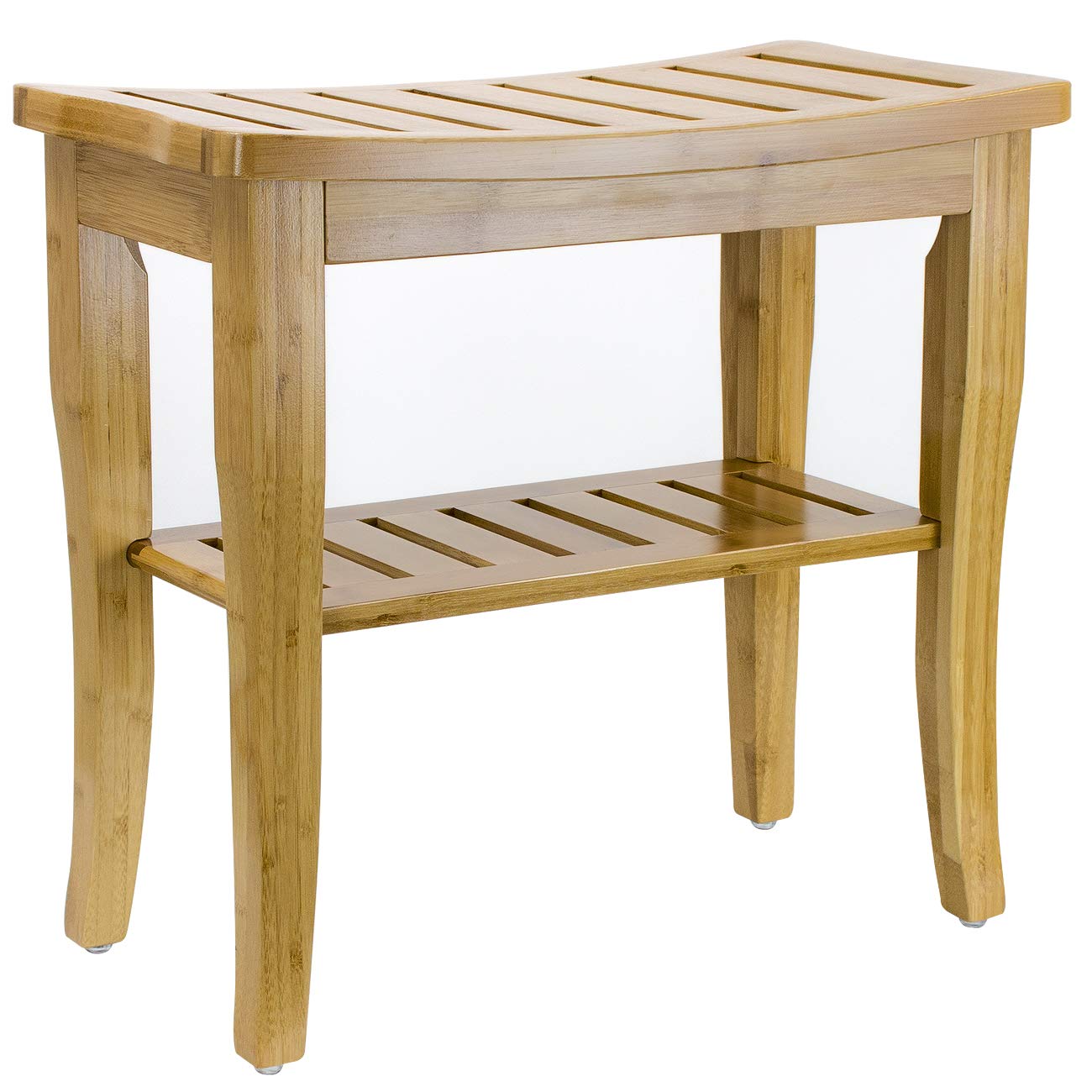 Sorbus Bamboo Shower Bench Stool with Shelf — 2-Tier Wood Storage & Seating for Bathroom, Shower Bench Chair, Bath Stool, Spa Sauna Seat - Image 3