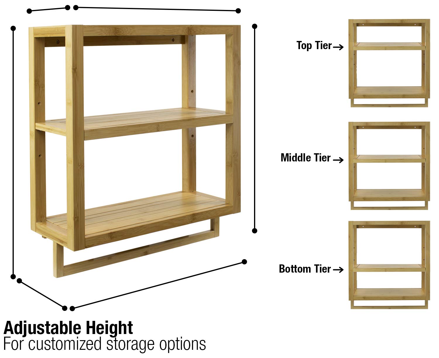 Sorbus Bamboo Wall Mounted Rack for Bathroom, Kitchen & More - Image 4