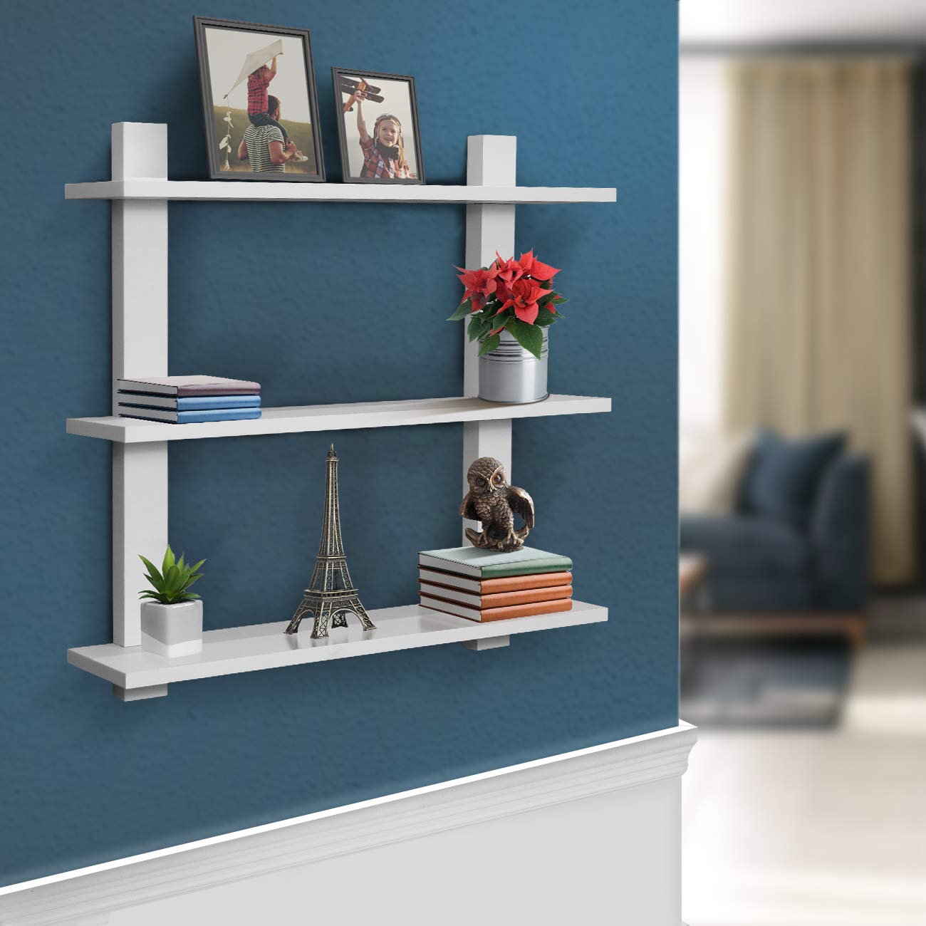 Sorbus Bathroom Shelves - 3-Tier Wall Mounted Floating Shelves for Books, Trophies, Wall Decor, Kitchen, Living Room & Bathroom Decor - Decorative Hanging Display Over the Toilet Storage Shelf - White - Image 3