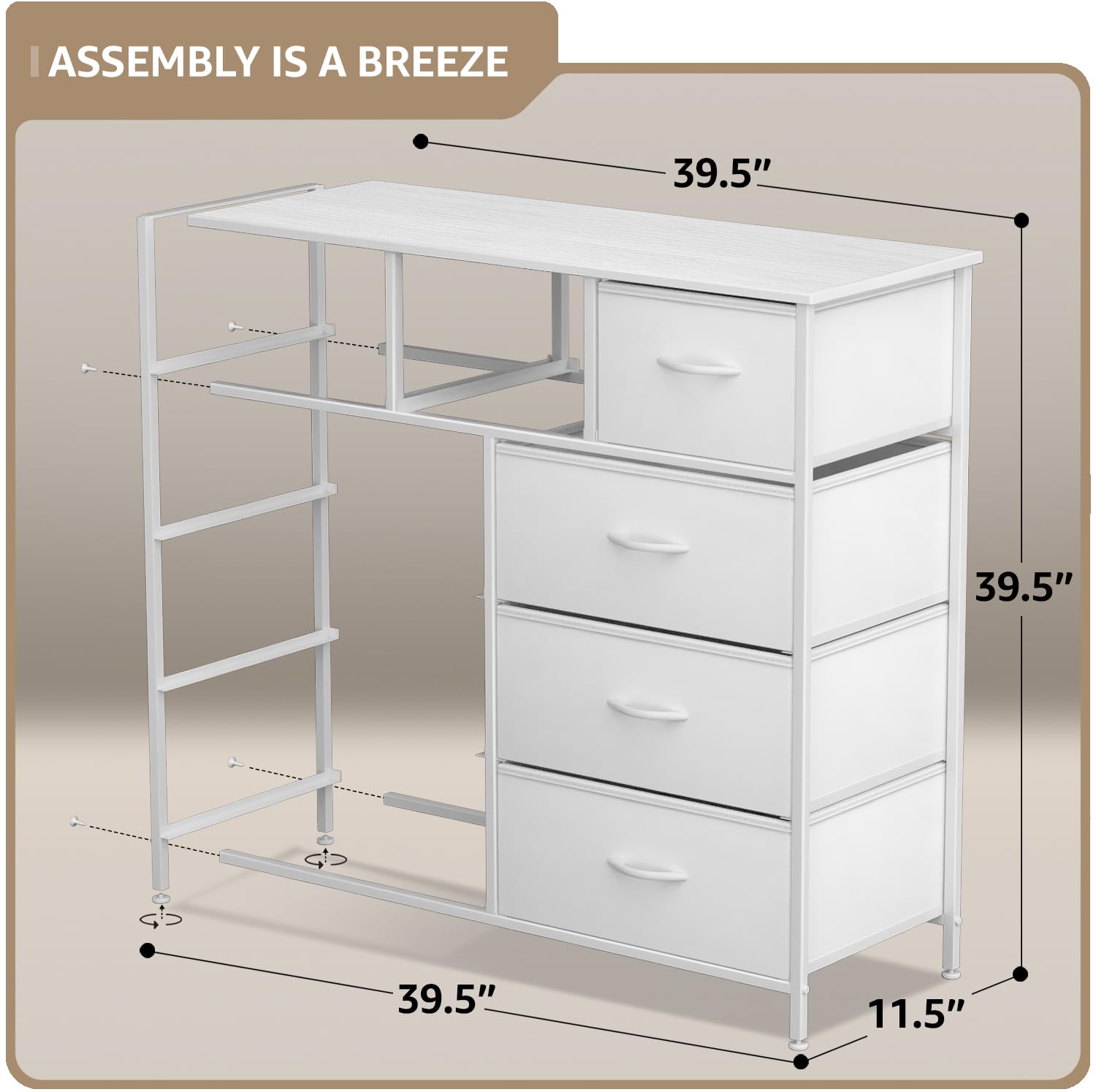 Sorbus Bedroom Dresser with 9 Drawers - Closet Organizer with Steel Frame Wood Top & Easy Pull Fabric Drawers for Clothing - Large Storage Furniture for Bedroom, Hallway, Living Room & Closet (White) - Image 3