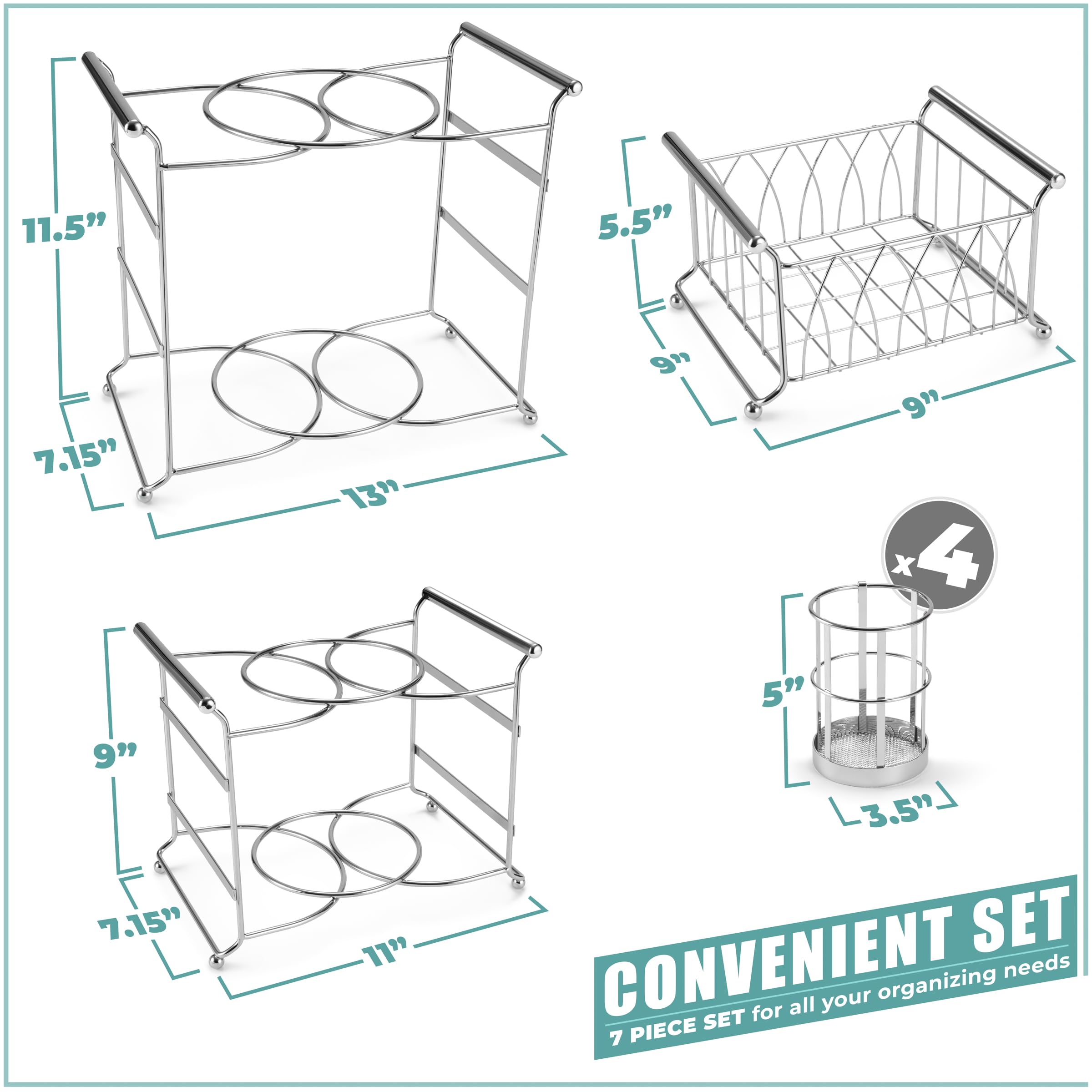 Sorbus Buffet Caddy — 7-Piece Stackable Set Includes Plate, Napkin, and Silverware Holder, 3-Tier Detachable Tabletop Organizer Ideal for Kitchen, Dining, Entertaining, Parties, Thanksgiving (Silver) - Image 3
