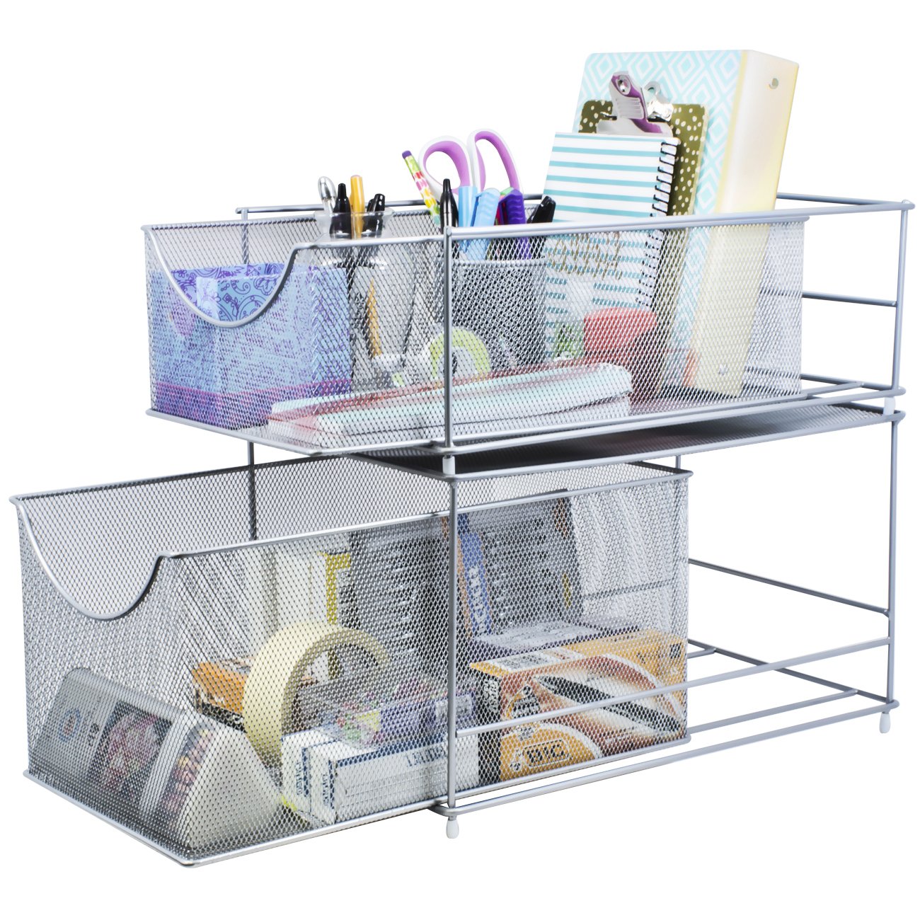 Sorbus® Cabinet Organizer Drawer with Cover—Mesh Storage Organizer w/Pull Out Drawers—Stackable, Ideal for Countertop, Cabinet, Pantry, Under the Sink, Desktop and More (Silver Bottom Drawer) - Image 6