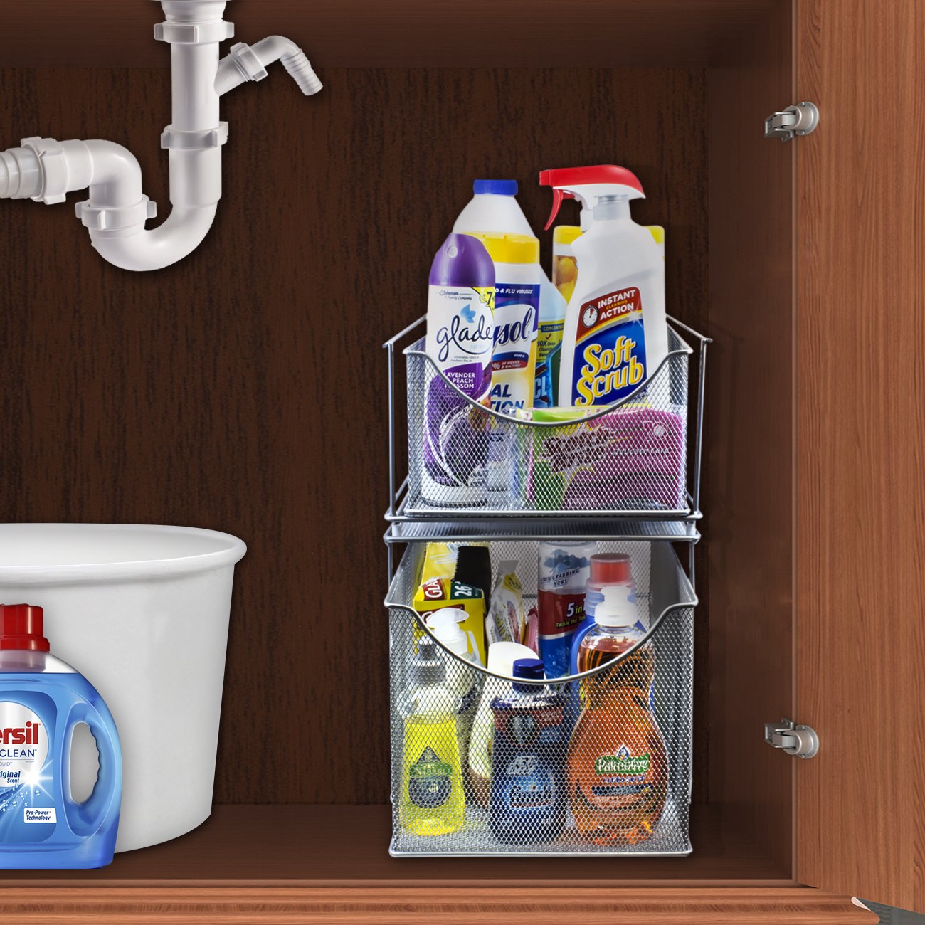 Sorbus® Cabinet Organizer Drawer with Cover—Mesh Storage Organizer w/Pull Out Drawers—Stackable, Ideal for Countertop, Cabinet, Pantry, Under the Sink, Desktop and More (Silver Bottom Drawer) - Image 7