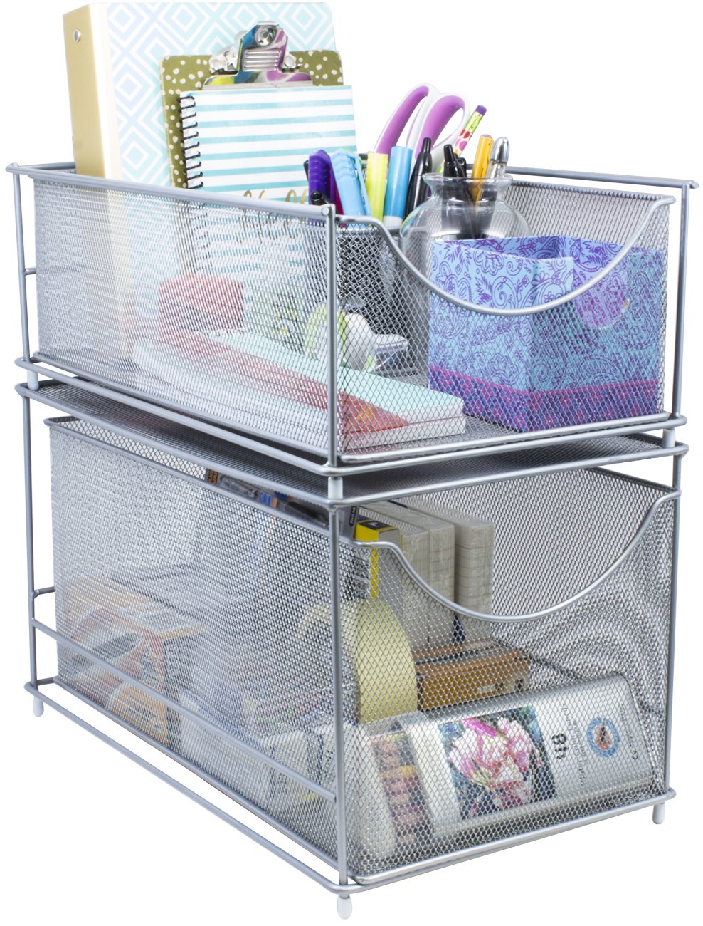 Sorbus® Cabinet Organizer Drawer with Cover—Mesh Storage Organizer w/Pull Out Drawers—Stackable, Ideal for Countertop, Cabinet, Pantry, Under the Sink, Desktop and More (Silver Bottom Drawer) - Image 9
