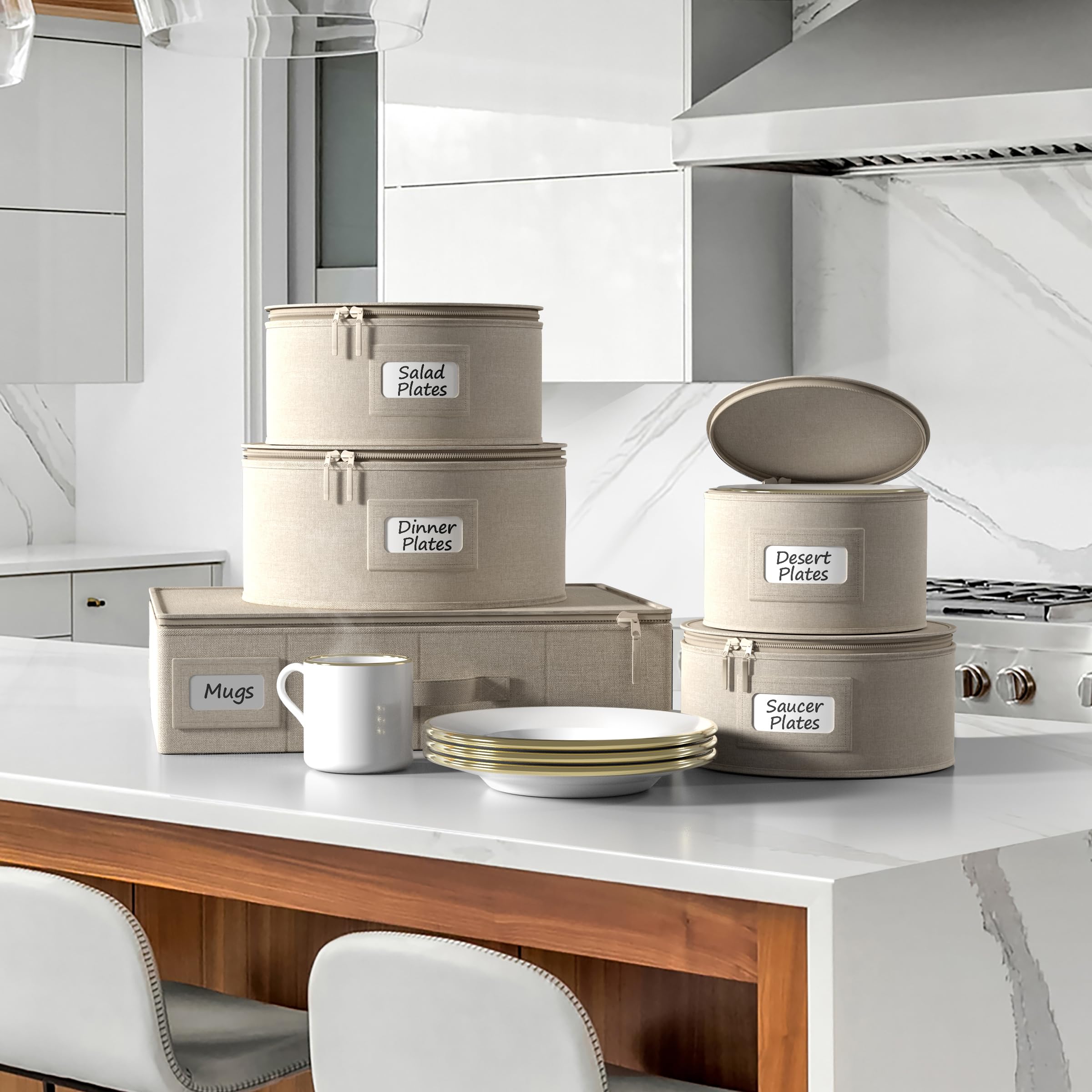 Sorbus China Storage Containers Hard Shell - Glass & Dish Storage Containers for Transport, Moving, Party - 5 Pc. Stackable Plate Storage Set for Dinnerware, Mugs, Cups - Felt Plate Protector included - Image 6