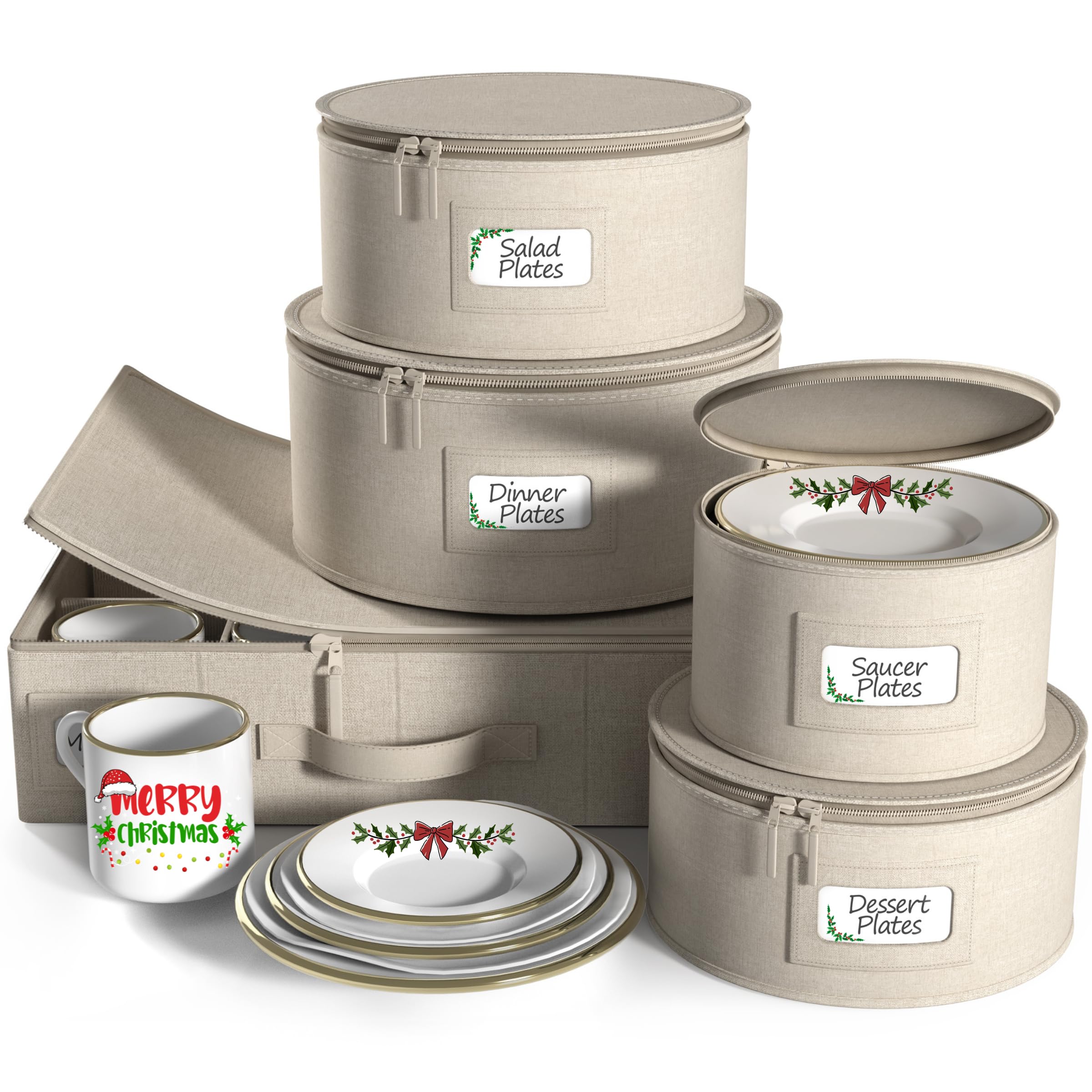 Sorbus China Storage Containers Hard Shell - Glass & Dish Storage Containers for Transport, Moving, Party - 5 Pc. Stackable Plate Storage Set for Dinnerware, Mugs, Cups - Felt Plate Protector included - Image 7