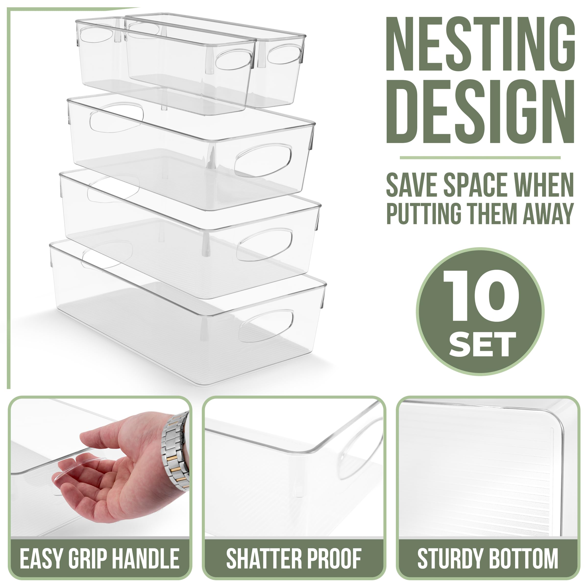 Sorbus Clear Plastic Organizing Bins 10-Pack, Clear Bins, Refrigerator & Pantry Organizer - Image 2