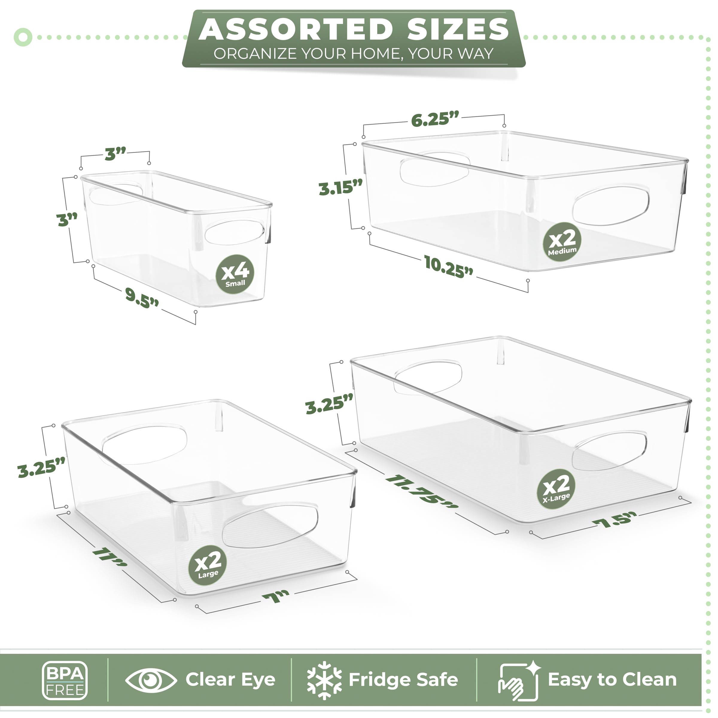 Sorbus Clear Plastic Organizing Bins 10-Pack, Clear Bins, Refrigerator & Pantry Organizer - Image 3