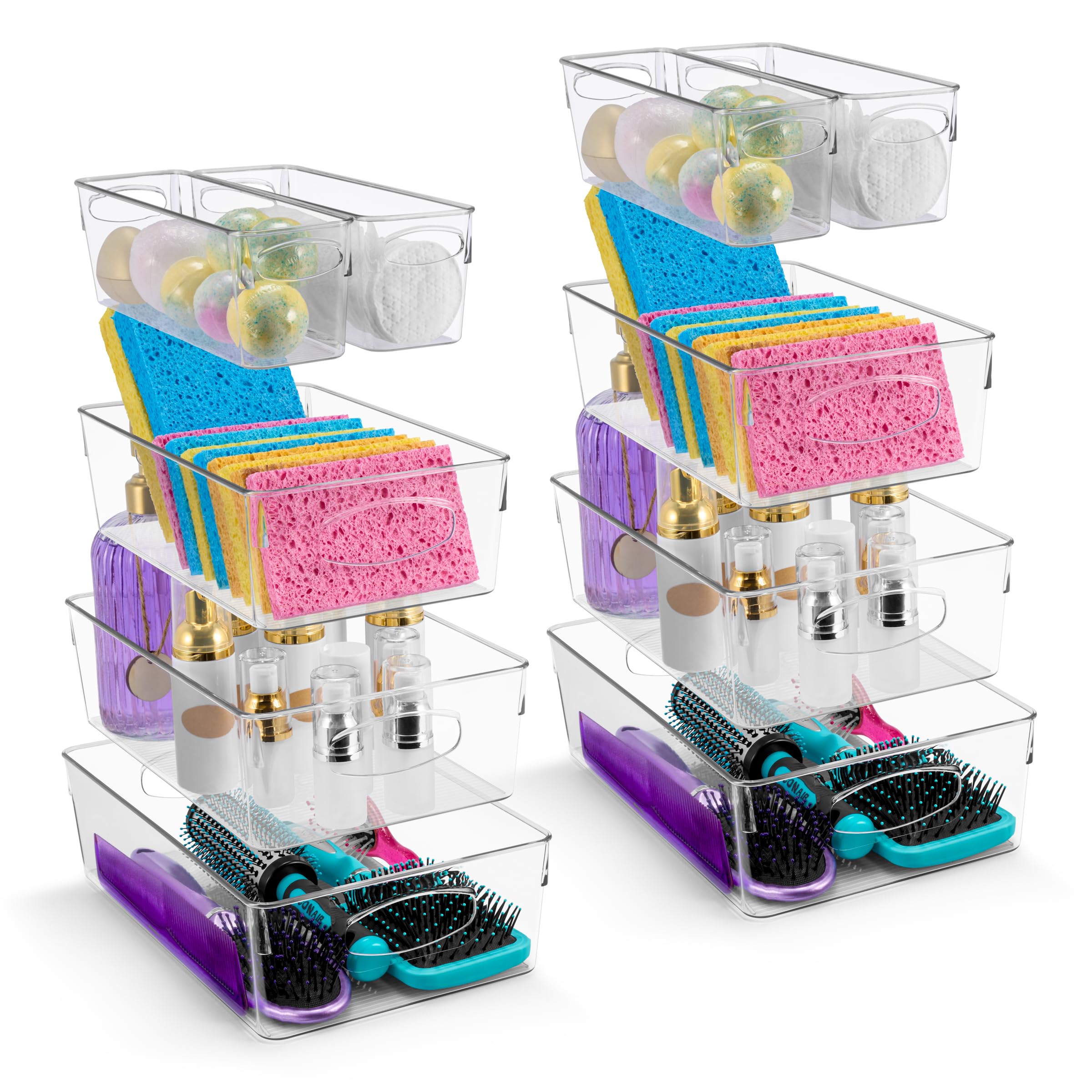 Sorbus Clear Plastic Storage Bins for Organizing, 10 Pack Clear Organizer Bins with Handles, Plastic Storage Bins for Closet, Pantry, Fridge, Medicine Cabinet Organizer, Shelves, Freezer, Drawer