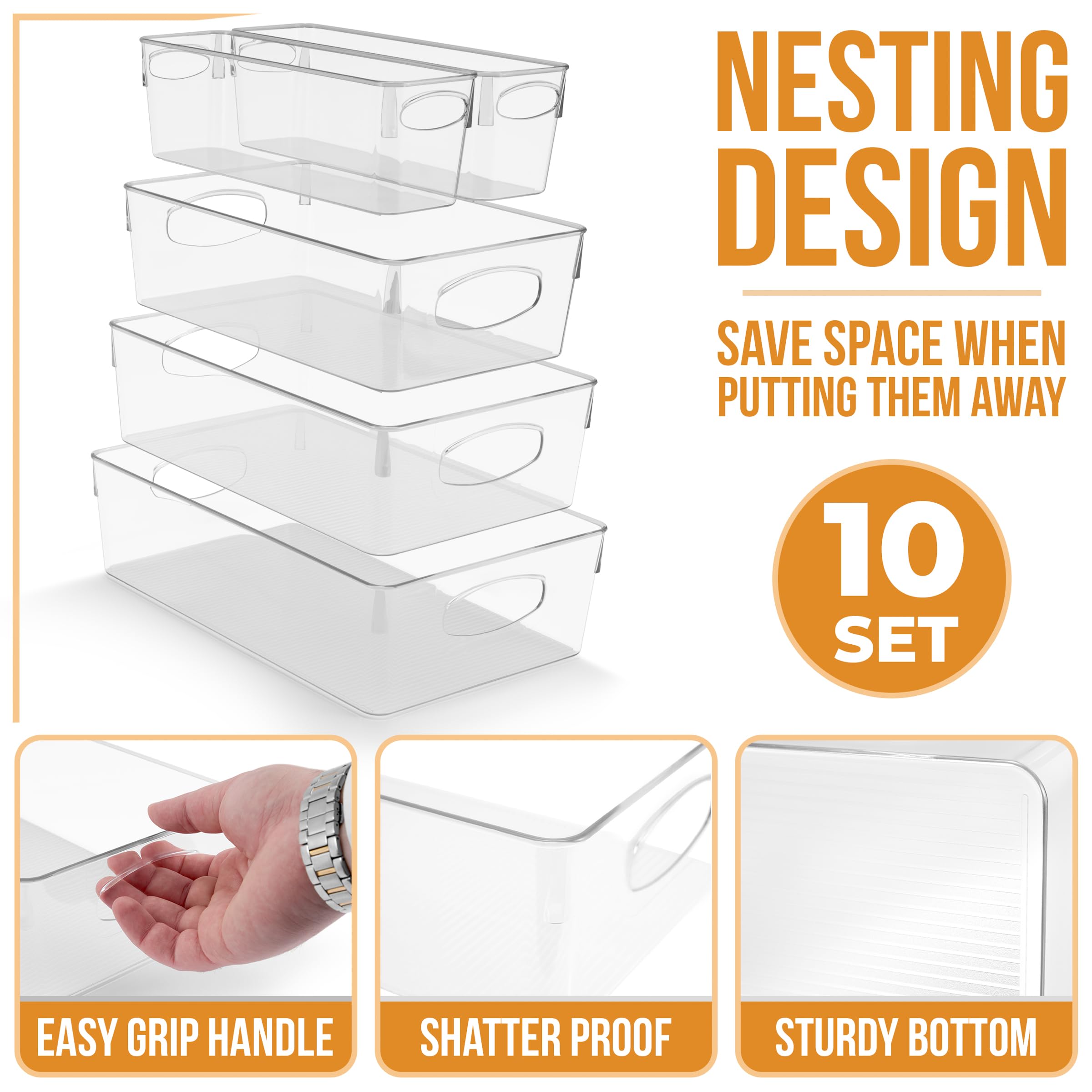 Sorbus Clear Plastic Storage Bins for Organizing, 10 Pack Clear Organizer Bins with Handles, Plastic Storage Bins for Closet, Pantry, Fridge, Medicine Cabinet Organizer, Shelves, Freezer, Drawer - Image 2