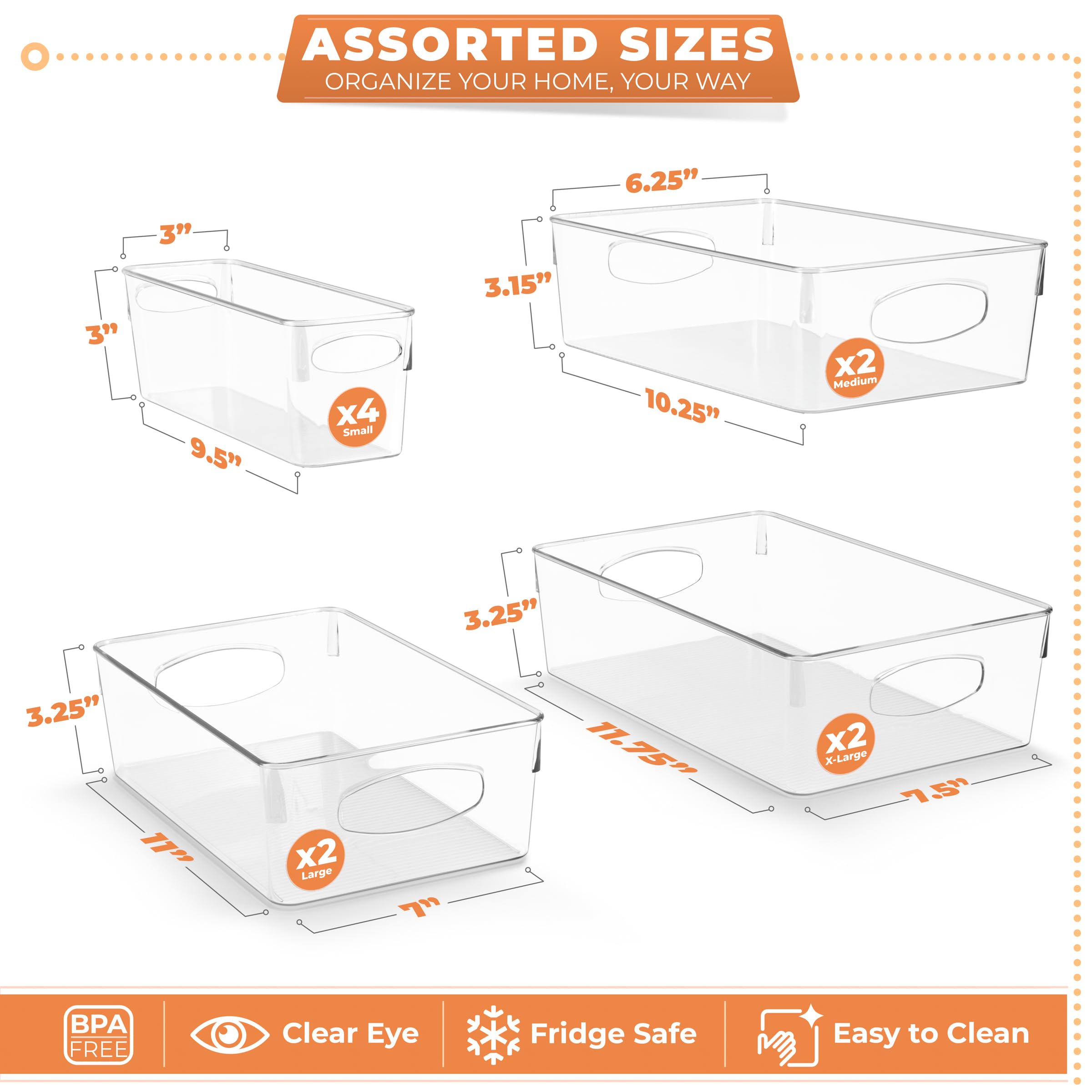 Sorbus Clear Plastic Storage Bins for Organizing, 10 Pack Clear Organizer Bins with Handles, Plastic Storage Bins for Closet, Pantry, Fridge, Medicine Cabinet Organizer, Shelves, Freezer, Drawer - Image 3