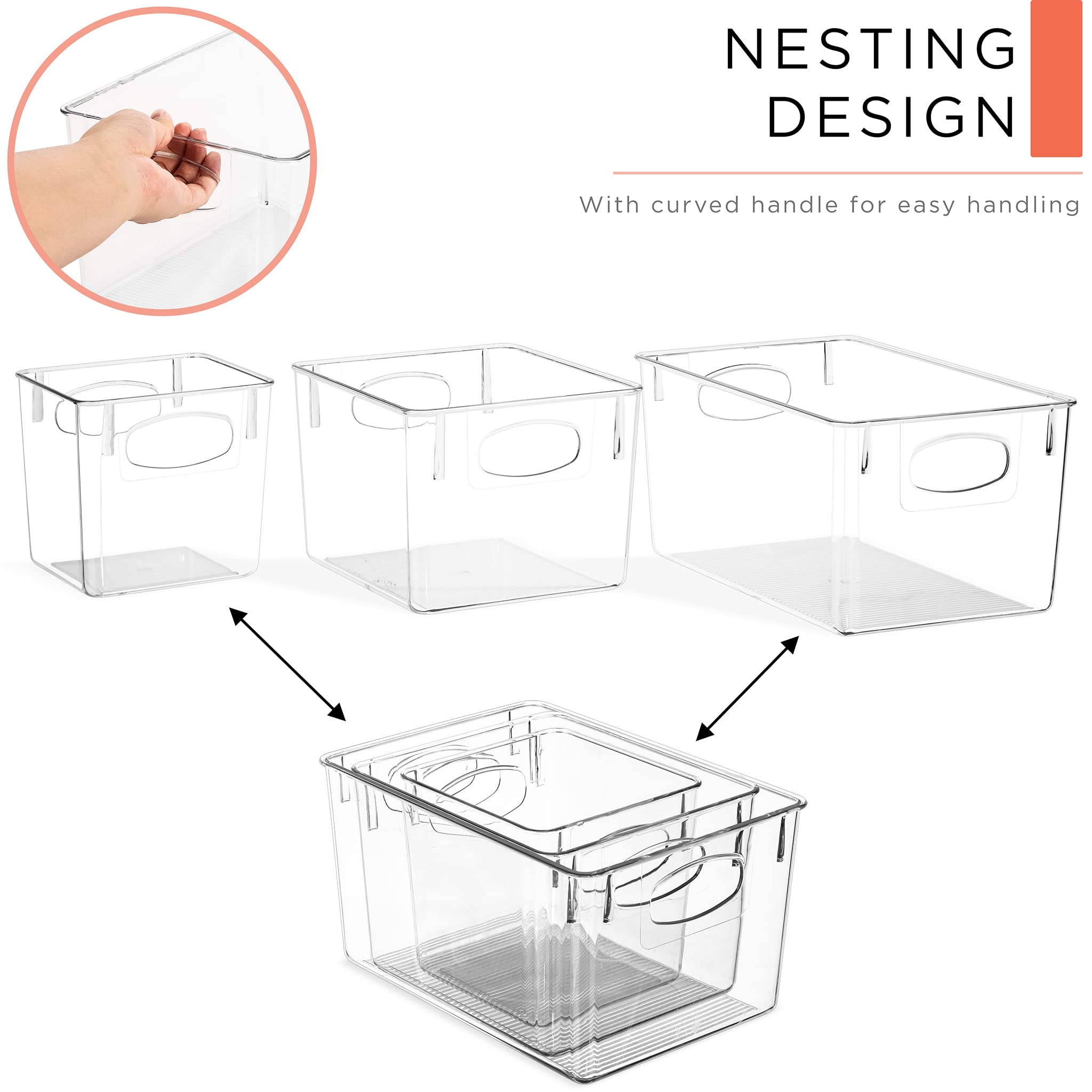 Sorbus Clear Plastic Storage Bins - Fridge Organization and Storage Solution, Acrylic Kitchen Cabinet and Pantry Organizer, Fridge Organizer Bins in 3 Sizes (6 Pack: 2 Small, 2 Medium, 2 Large) - Image 8