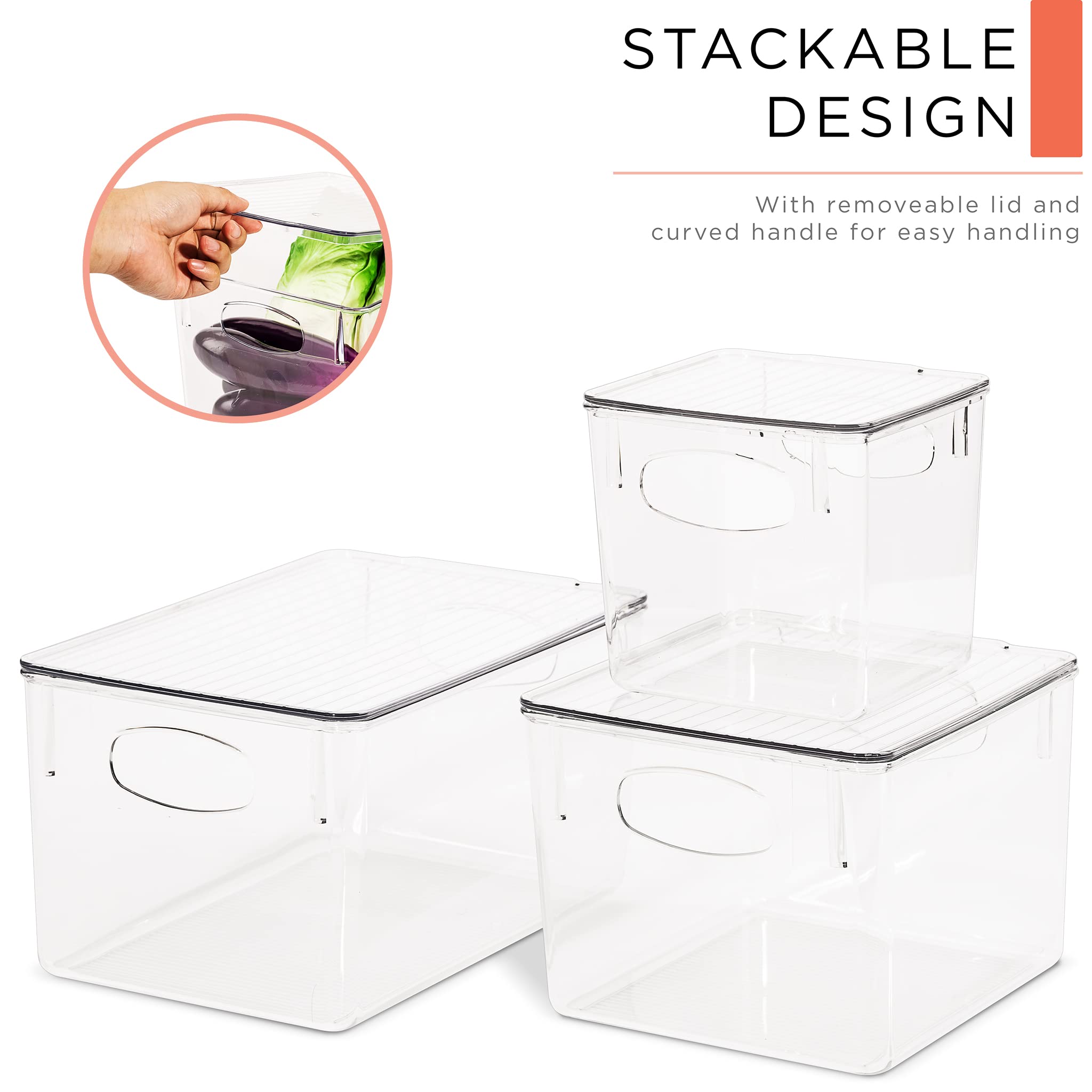 Sorbus Clear Plastic Storage Bins with Lids - for Kitchen Organization, Pantry Organizers and Storage, Fridge Organizer, Cabinet Organizer, Refrigerator Organizer Bins - Clear Storage Bins (6 pack) - Image 3