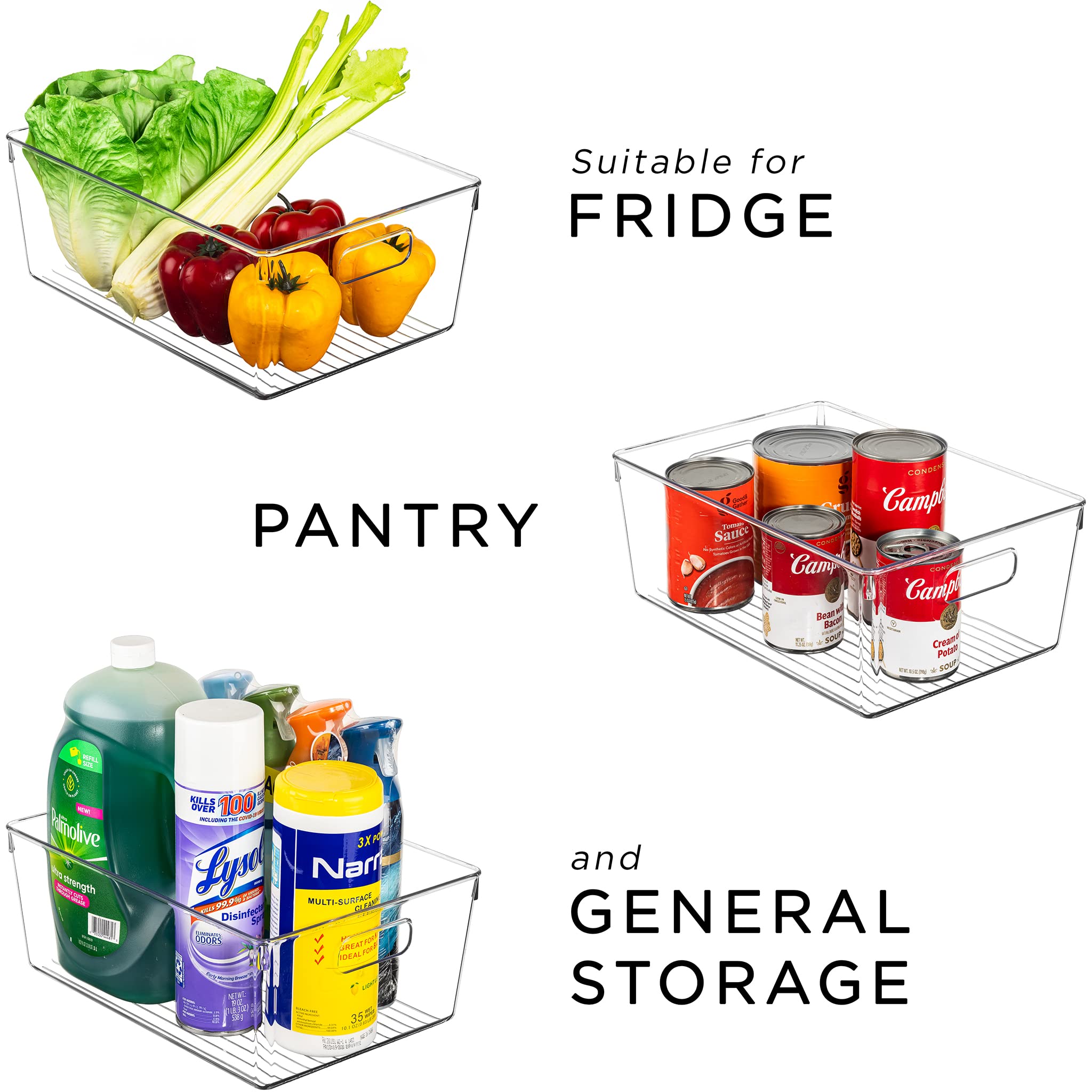 Sorbus Clear Square Fridge Bins- Thick Sturdy Plastic Refrigerator Pantry Organizer- Versatile Non-Slip Stackable Cabinet Organization- Bath, Makeup, Food Snack Packet Organizer - 3 Pack - Image 3