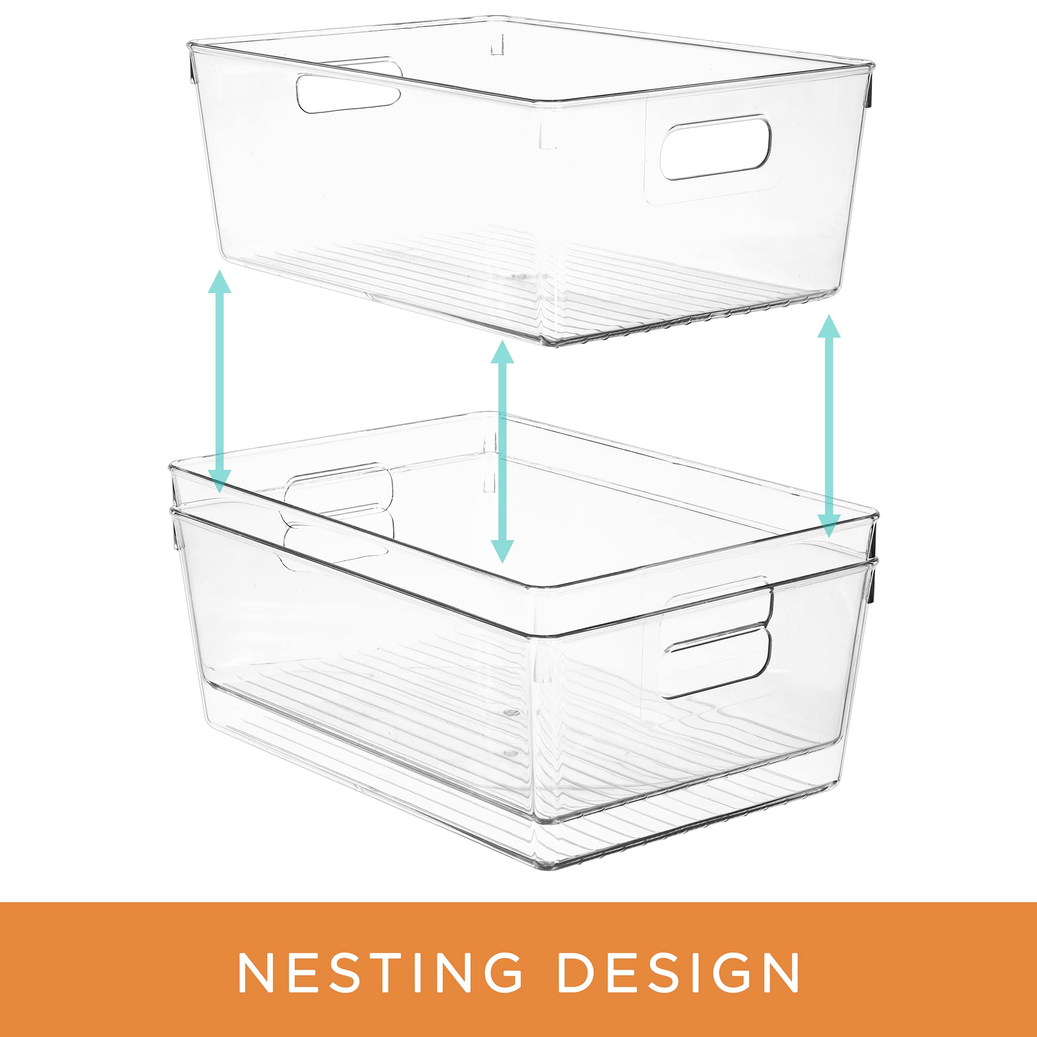 Sorbus Clear Square Fridge Bins- Thick Sturdy Plastic Refrigerator Pantry Organizer- Versatile Non-Slip Stackable Cabinet Organization- Bath, Makeup, Food Snack Packet Organizer - 3 Pack - Image 5