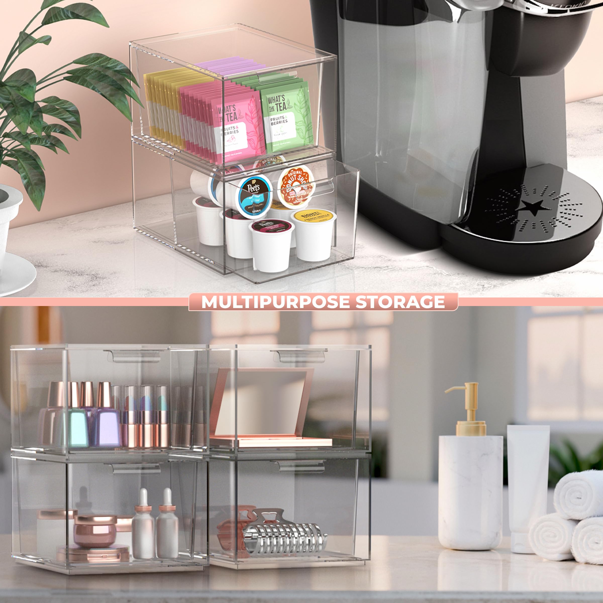 Sorbus Clear Stackable Storage Drawers - 1 Pack Acrylic Drawer Organizer for Vanity, Bathroom Makeup Organizer, Kitchen Cabinets, Undersink - Plastic Storage Bins for Home Organization and Storage - Image 4