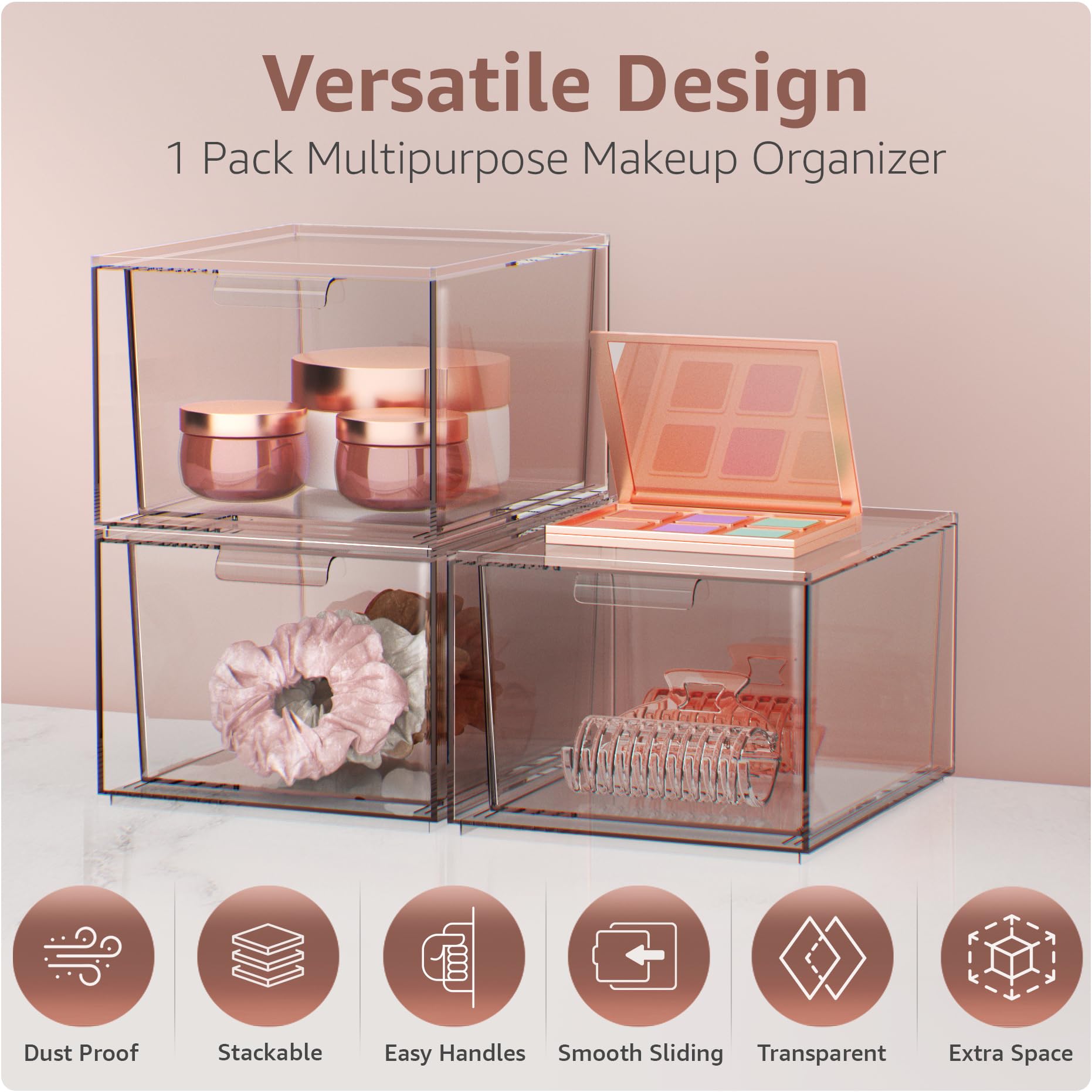 Sorbus Clear Stackable Storage Drawers - 1 Pack Acrylic Drawer Organizer for Vanity, Bathroom Makeup Organizer, Kitchen Cabinets, Undersink - Plastic Storage Bins for Home Organization and Storage - Image 5