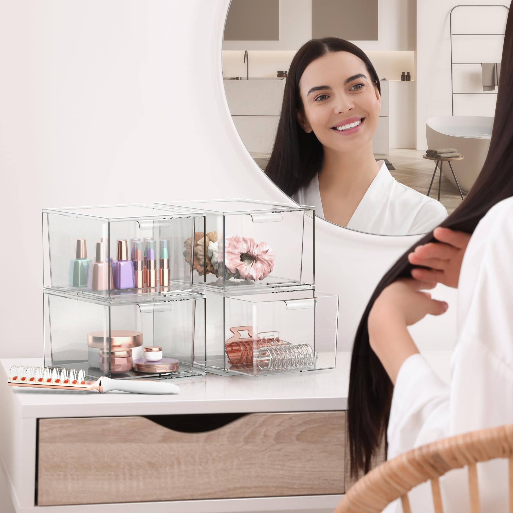 Sorbus Clear Stackable Storage Drawers - 1 Pack Acrylic Drawer Organizer for Vanity, Bathroom Makeup Organizer, Kitchen Cabinets, Undersink - Plastic Storage Bins for Home Organization and Storage - Image 6