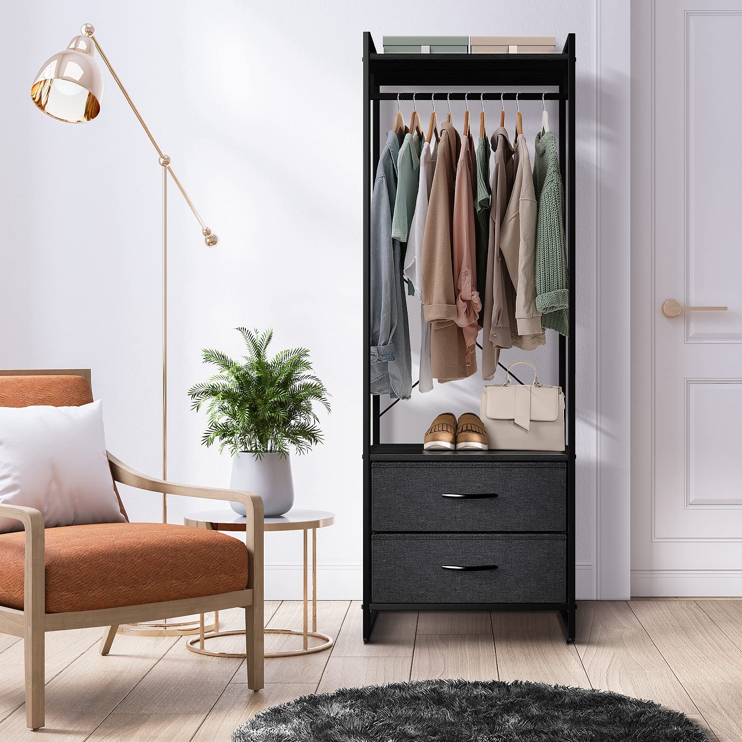 Sorbus Clothing Rack with Drawers - Clothes Stand Dresser - Wood Top, Steel Frame, & Fabric Drawers - Tall Closet Storage Organizer - Garment Rack for Hanging Shirts, Dresses, & Jackets - Image 3